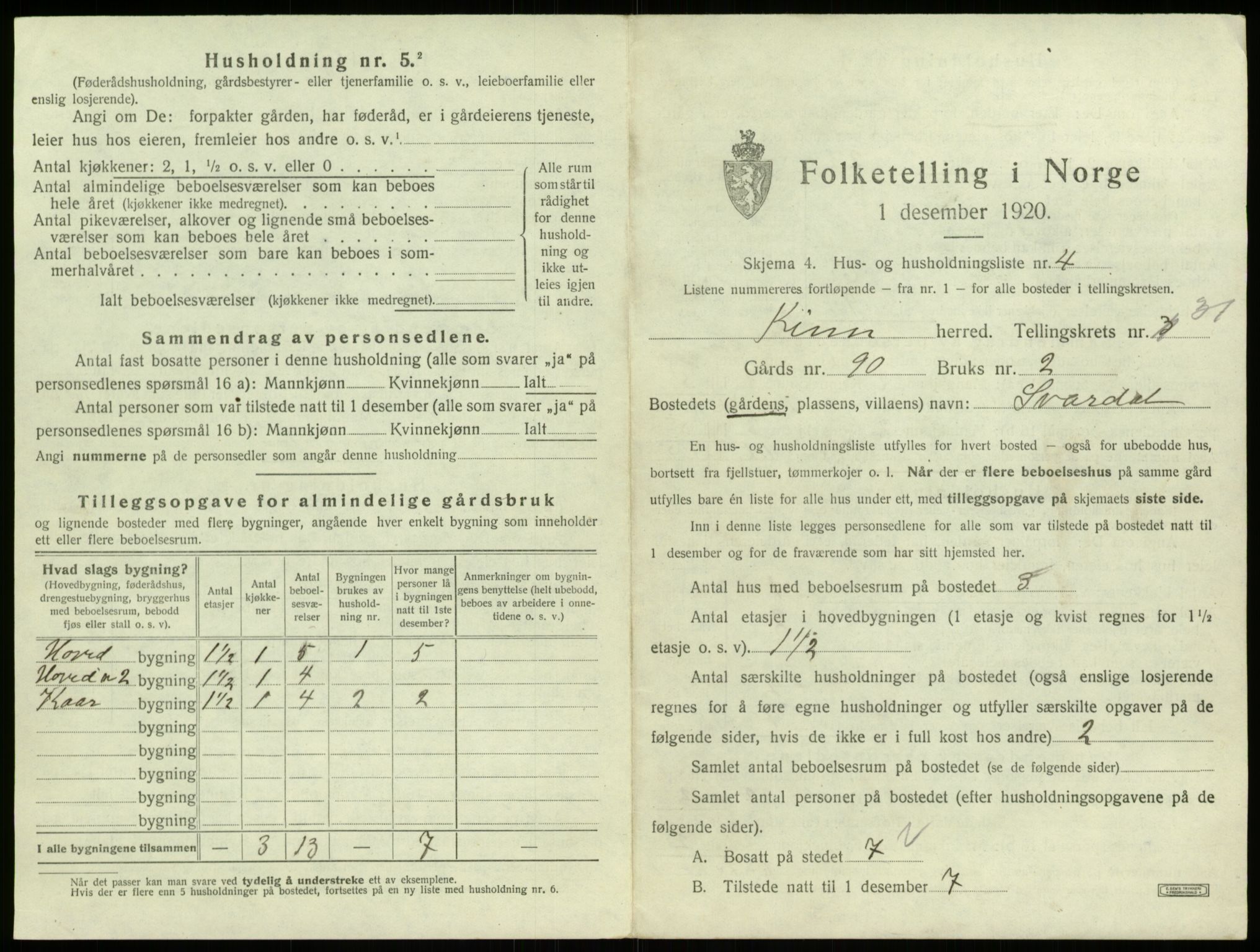 SAB, 1920 census for Kinn, 1920, p. 1554