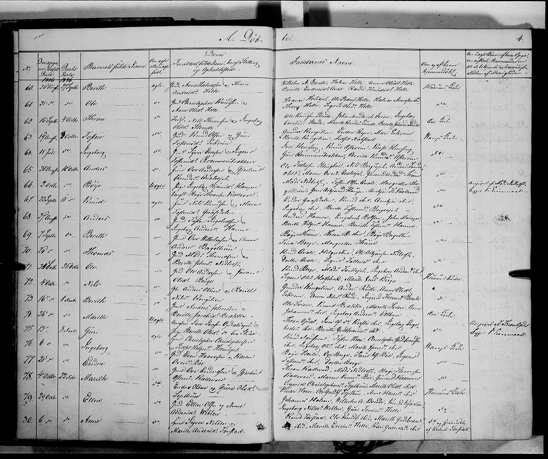 Vang prestekontor, Valdres, SAH/PREST-140/H/Ha/L0006: Parish register (official) no. 6, 1846-1864, p. 4