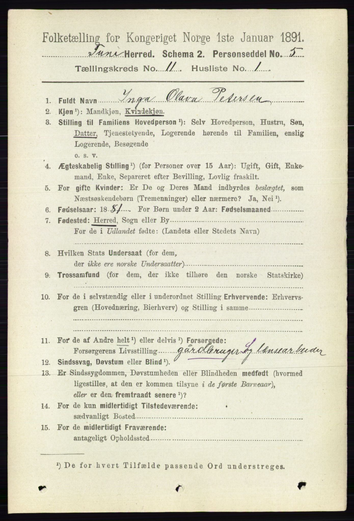 RA, 1891 census for 0130 Tune, 1891, p. 6944