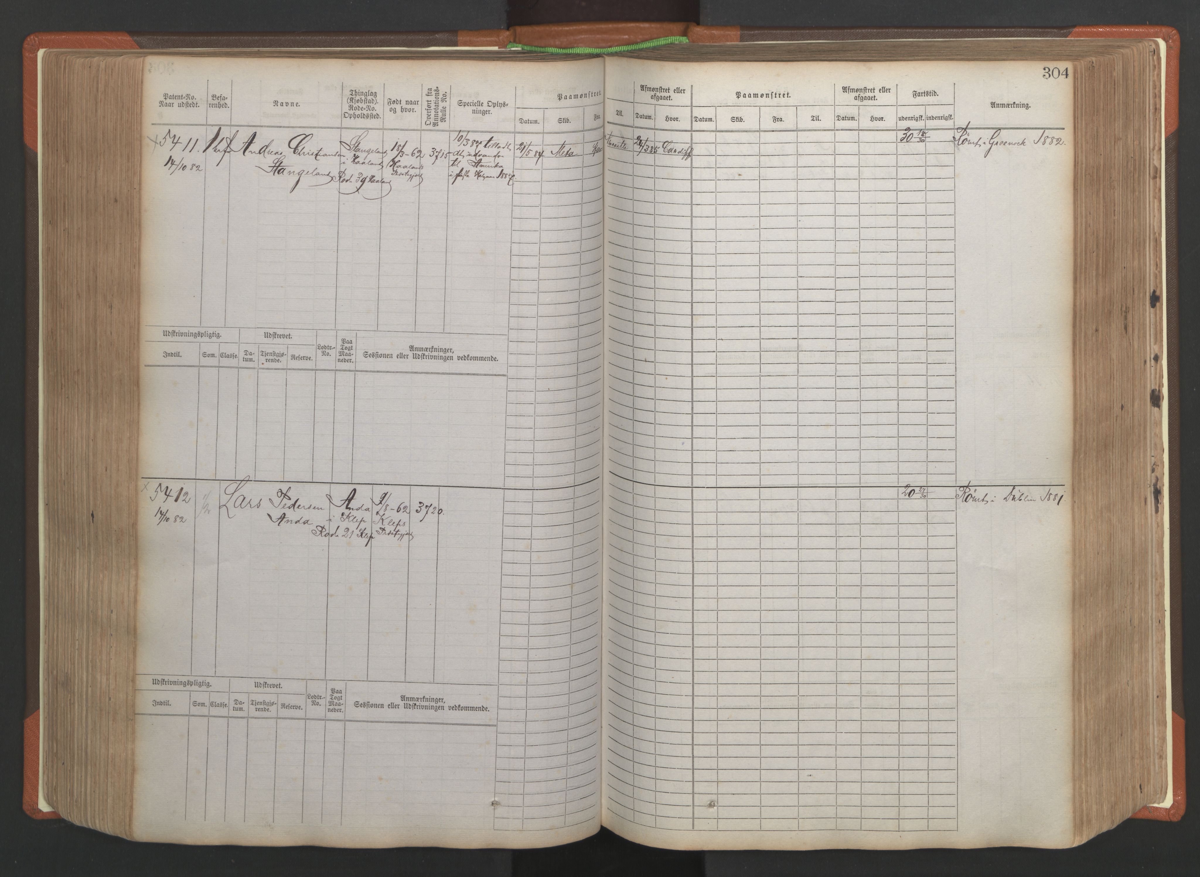 Stavanger sjømannskontor, AV/SAST-A-102006/F/Fb/Fbb/L0009: Sjøfartshovedrulle, patentnr. 4805-6006, 1879-1887, p. 310