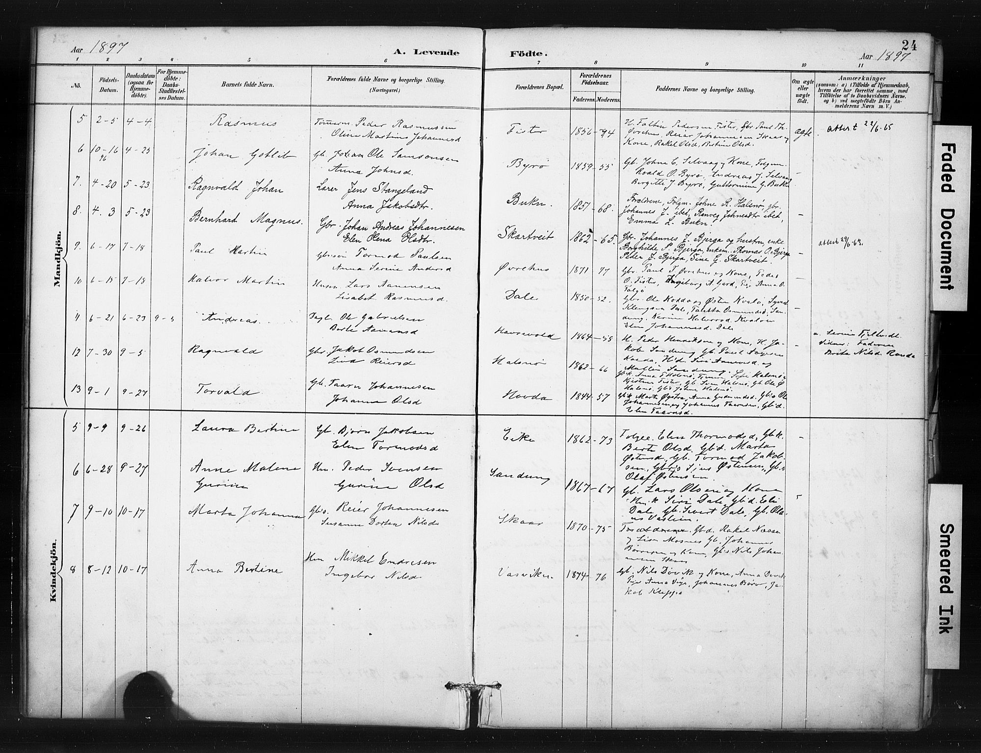 Hjelmeland sokneprestkontor, AV/SAST-A-101843/01/IV/L0015: Parish register (official) no. A 15, 1887-1910, p. 24