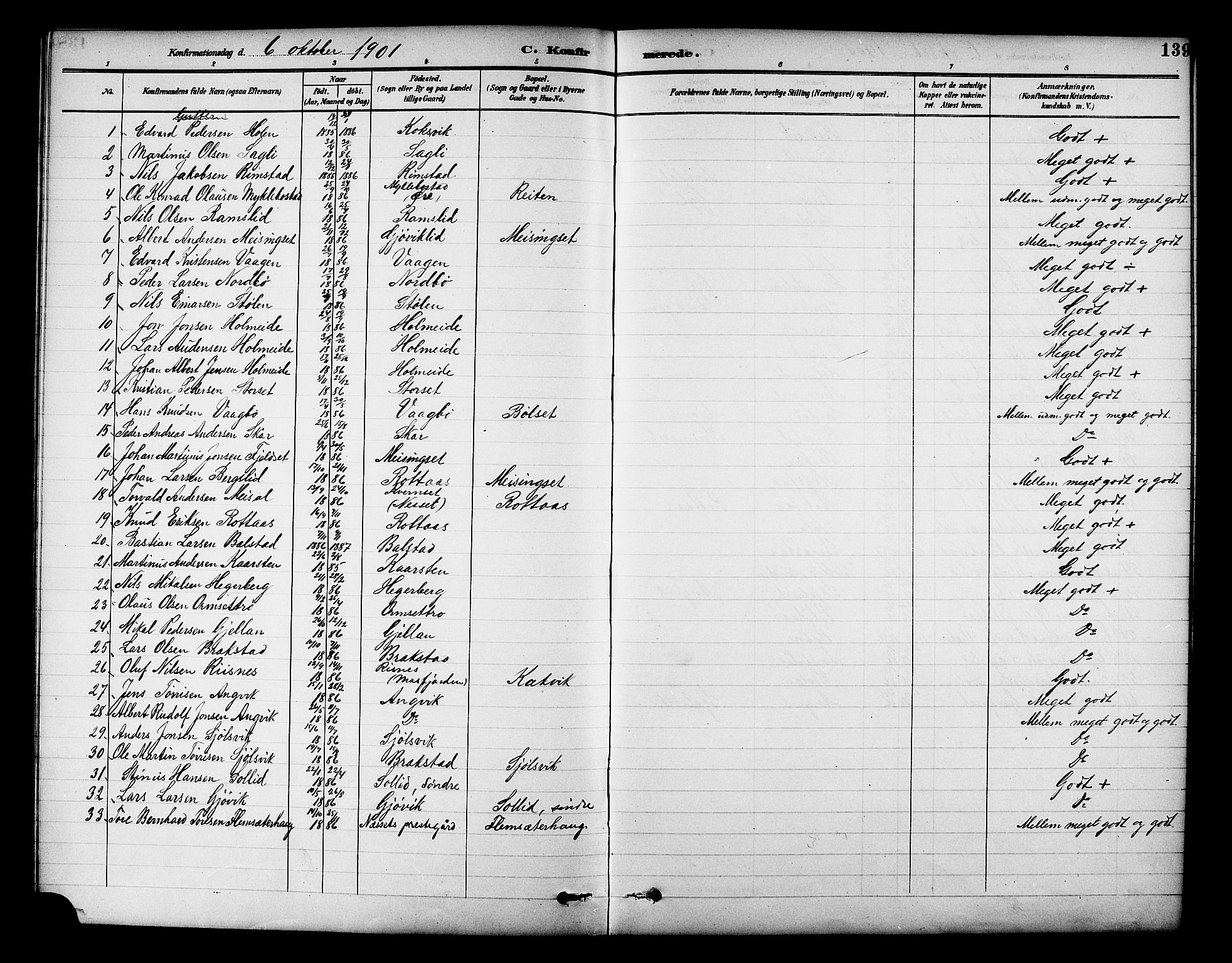 Ministerialprotokoller, klokkerbøker og fødselsregistre - Møre og Romsdal, AV/SAT-A-1454/586/L0992: Parish register (copy) no. 586C03, 1892-1909, p. 139