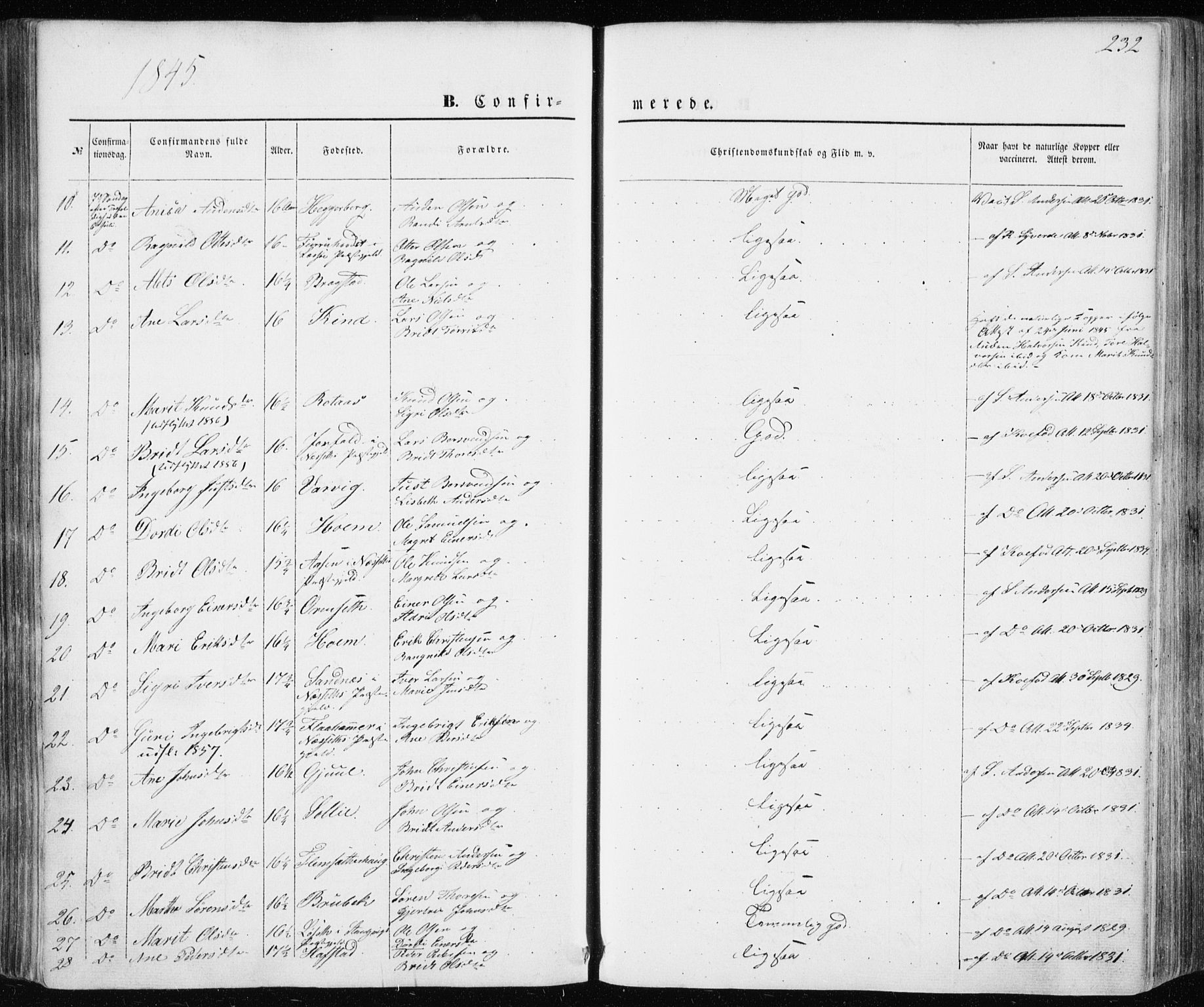 Ministerialprotokoller, klokkerbøker og fødselsregistre - Møre og Romsdal, AV/SAT-A-1454/586/L0984: Parish register (official) no. 586A10, 1844-1856, p. 232