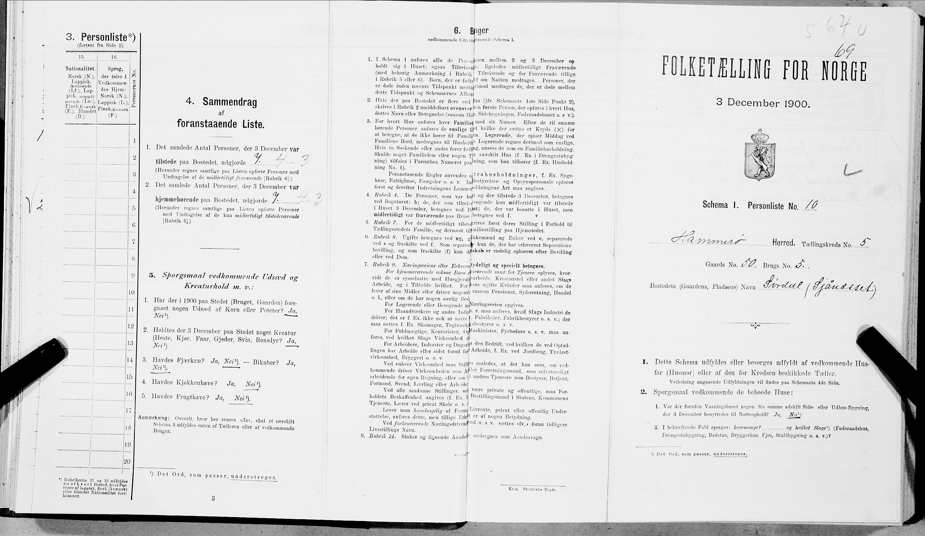 SAT, 1900 census for Hamarøy, 1900, p. 558