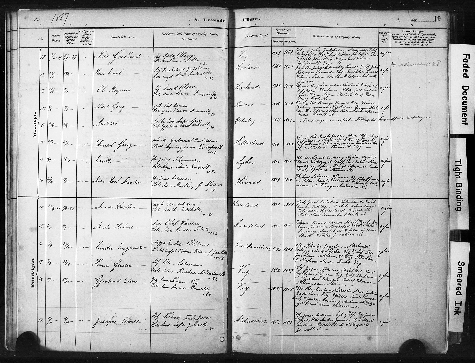 Skudenes sokneprestkontor, AV/SAST-A -101849/H/Ha/Haa/L0009: Parish register (official) no. A 6, 1882-1912, p. 19