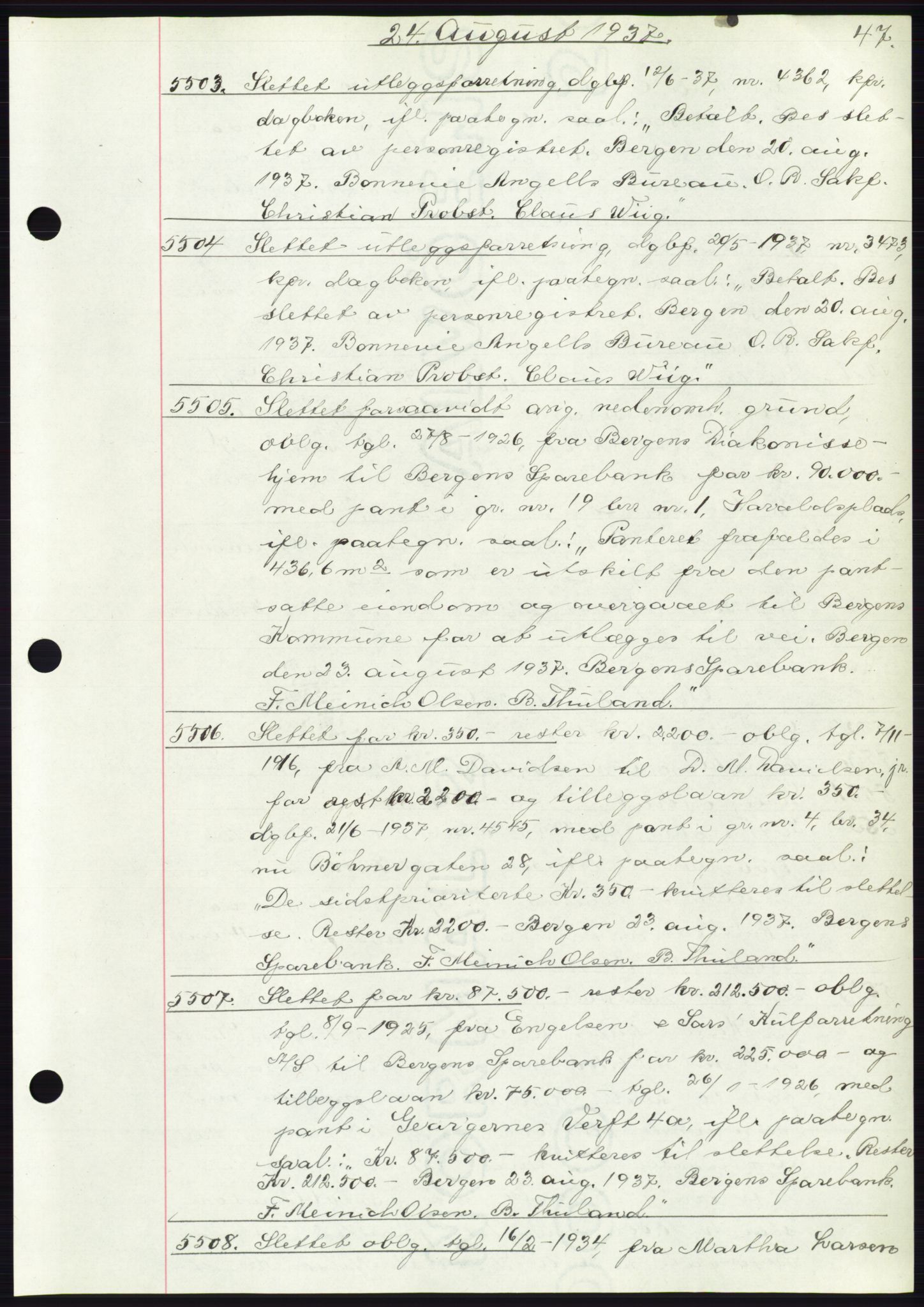 Byfogd og Byskriver i Bergen, AV/SAB-A-3401/03: Mortgage book no. C 5, 1937-1937, Diary no: : 5503/1937