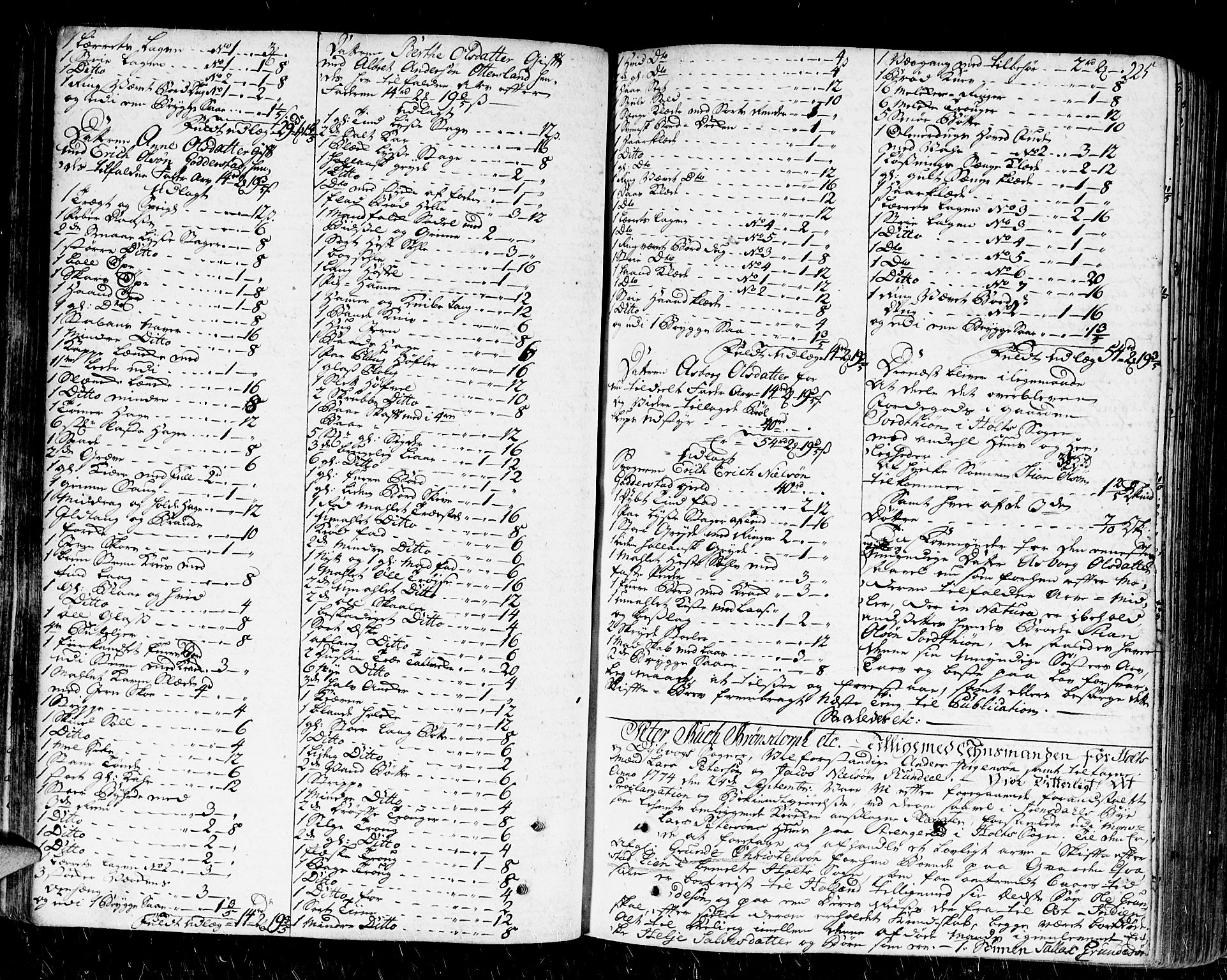Nedenes sorenskriveri før 1824, SAK/1221-0007/H/Hc/L0035: Skifteprotokoll med register nr 23a, 1772-1780, p. 224b-225a