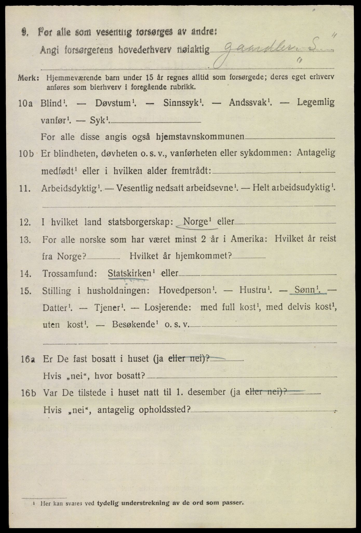 SAK, 1920 census for Bygland, 1920, p. 5254