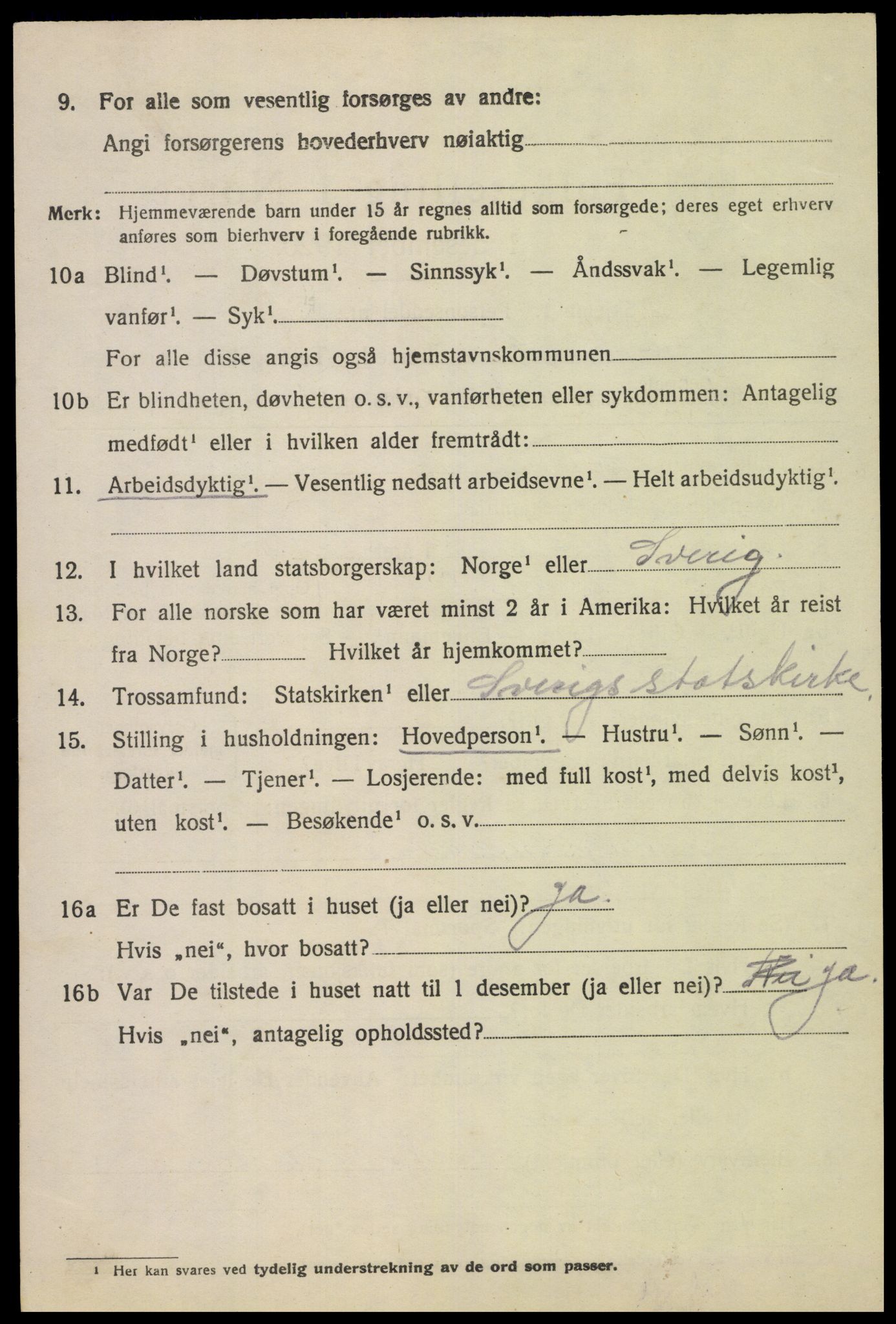 SAK, 1920 census for Fjotland, 1920, p. 1191