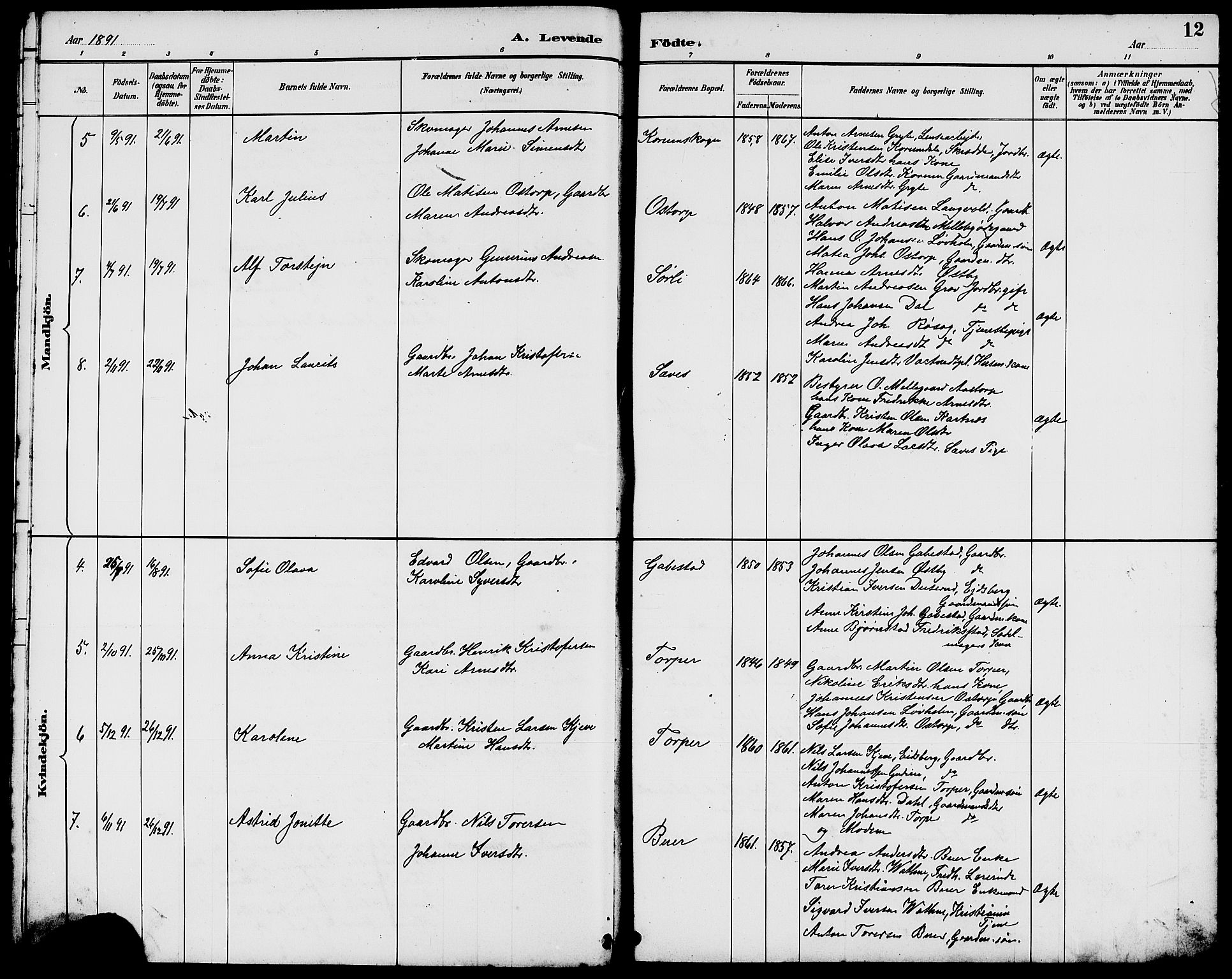 Rakkestad prestekontor Kirkebøker, AV/SAO-A-2008/G/Gc/L0001: Parish register (copy) no. III 1, 1887-1908, p. 12