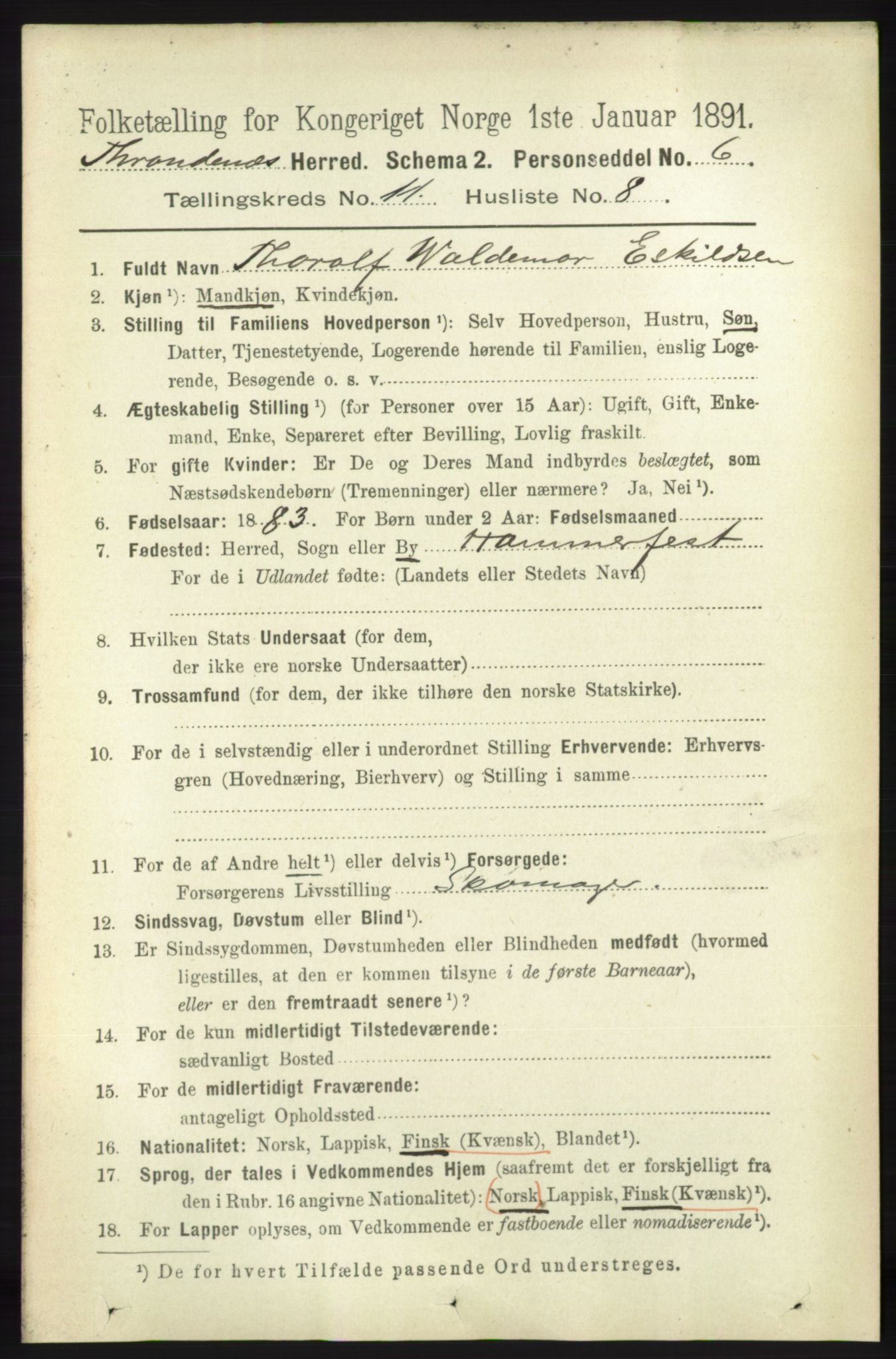 RA, 1891 census for 1914 Trondenes, 1891, p. 8053