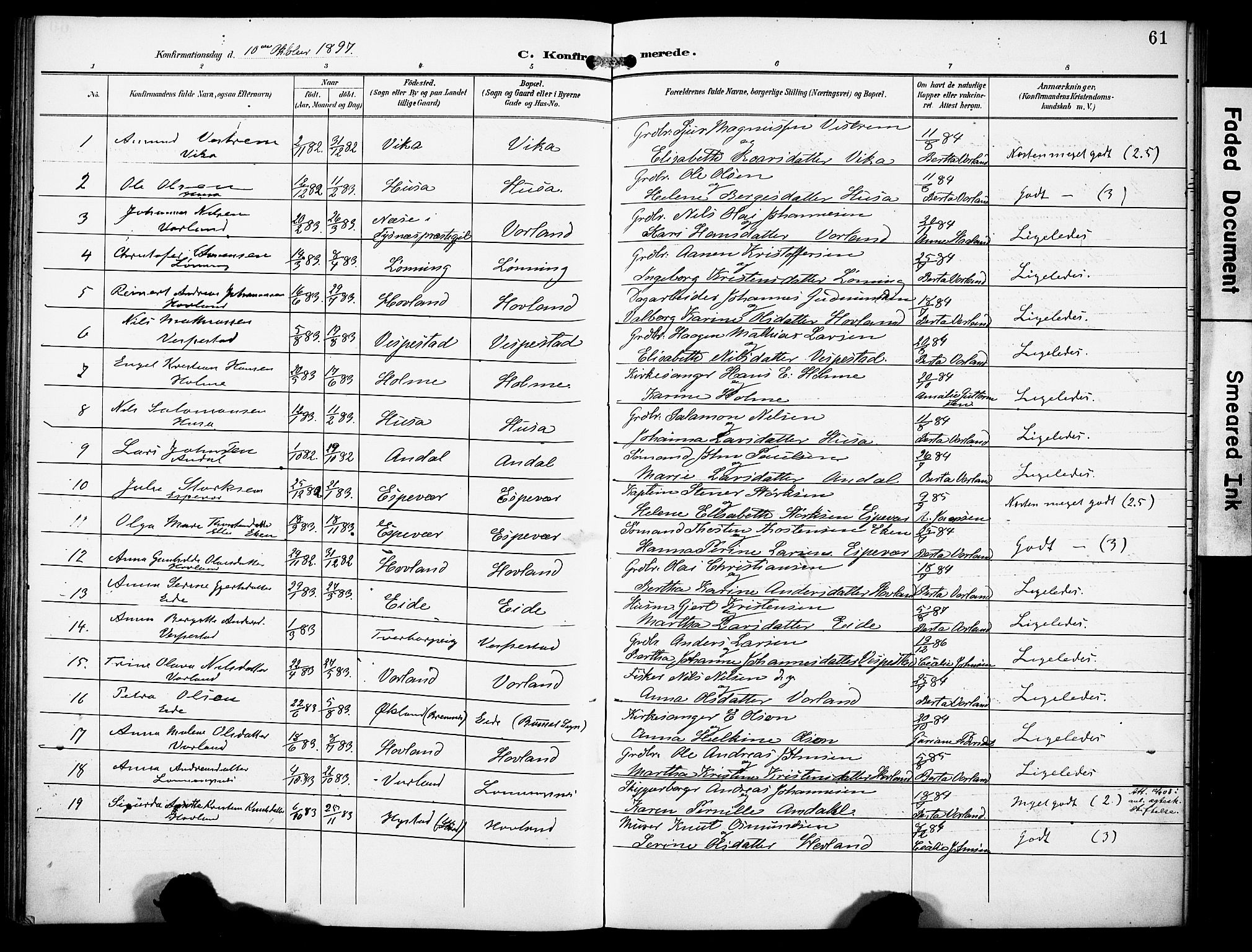 Finnås sokneprestembete, SAB/A-99925/H/Ha/Haa/Haad/L0002: Parish register (official) no. D 2, 1895-1906, p. 61