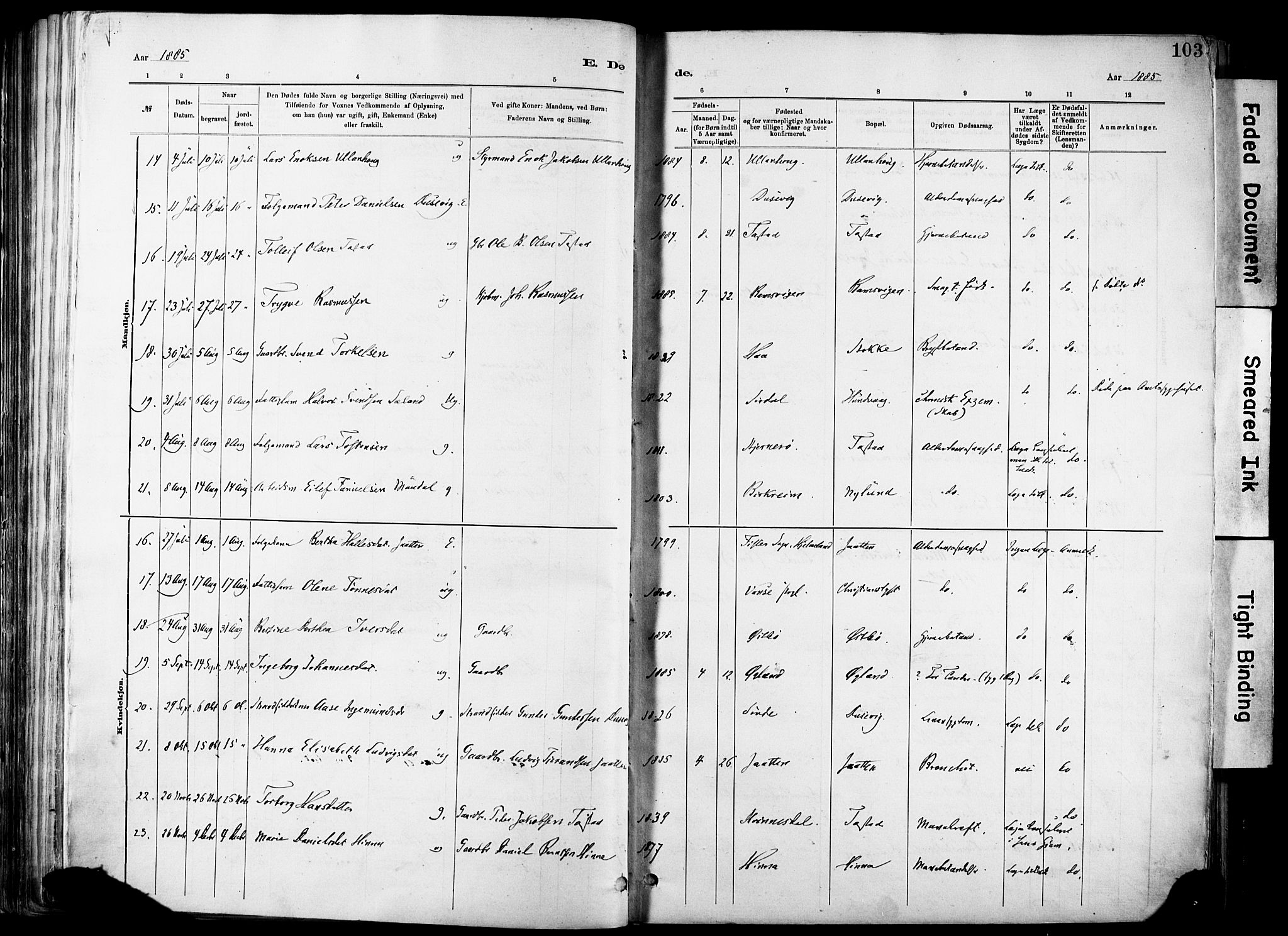 Hetland sokneprestkontor, AV/SAST-A-101826/30/30BA/L0012: Parish register (official) no. A 12, 1882-1912, p. 103