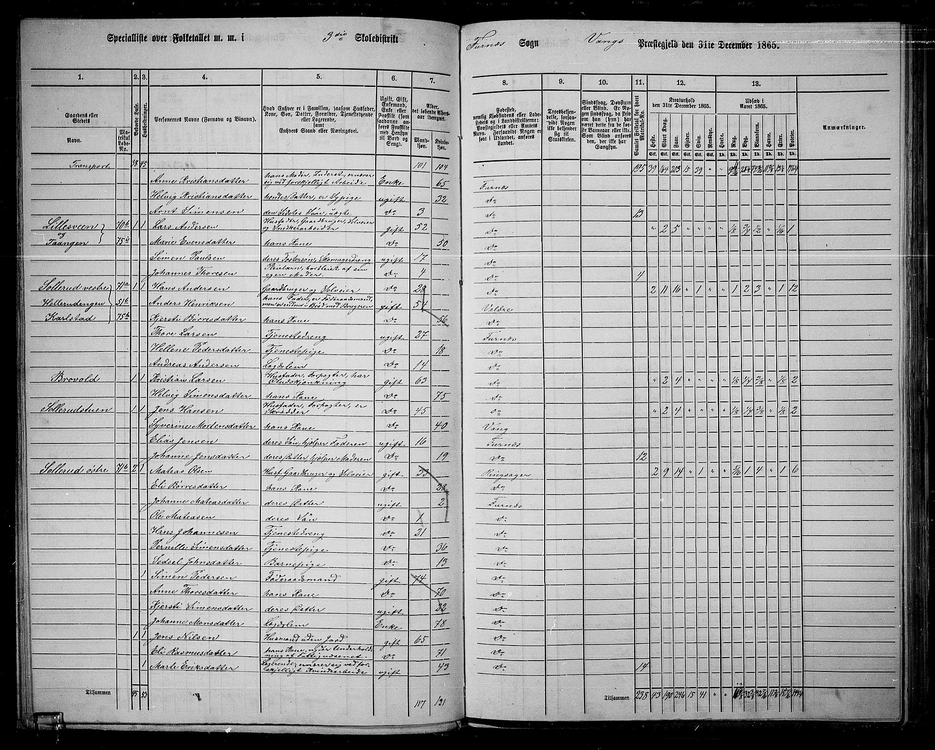 RA, 1865 census for Vang/Vang og Furnes, 1865, p. 75