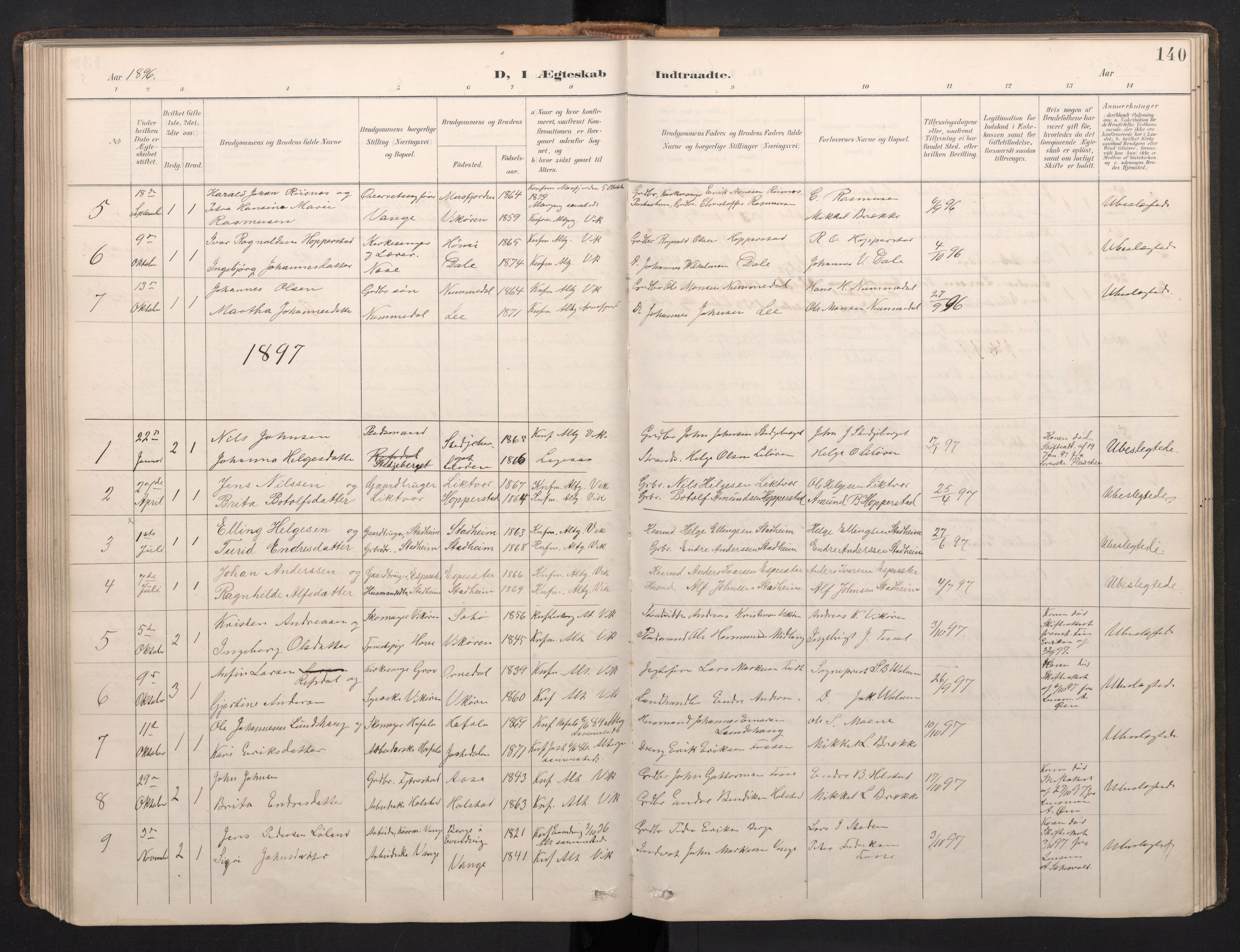 Vik sokneprestembete, SAB/A-81501: Parish register (copy) no. A 4, 1895-1914, p. 139b-140a