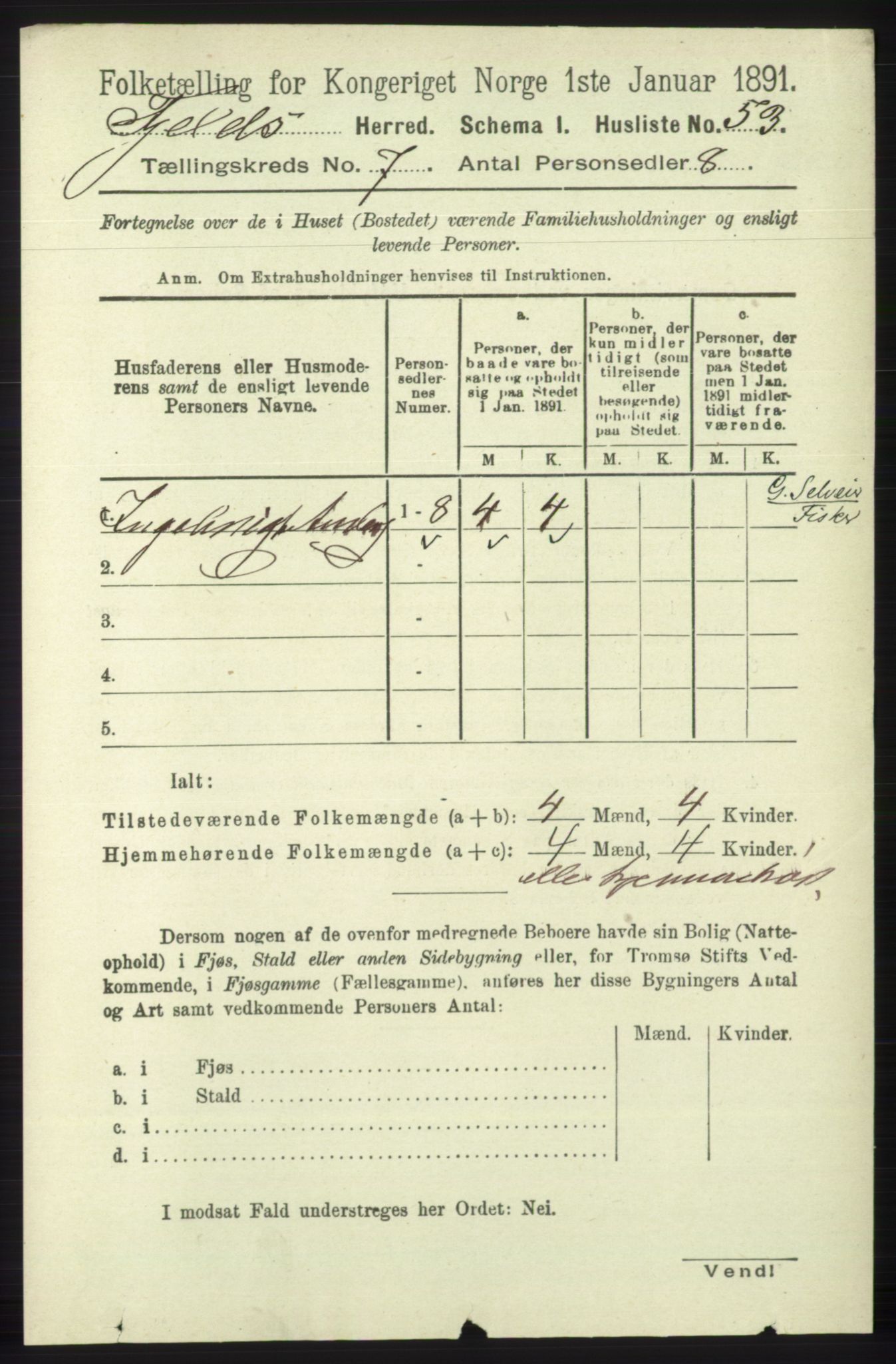 RA, 1891 census for 1246 Fjell, 1891, p. 3399