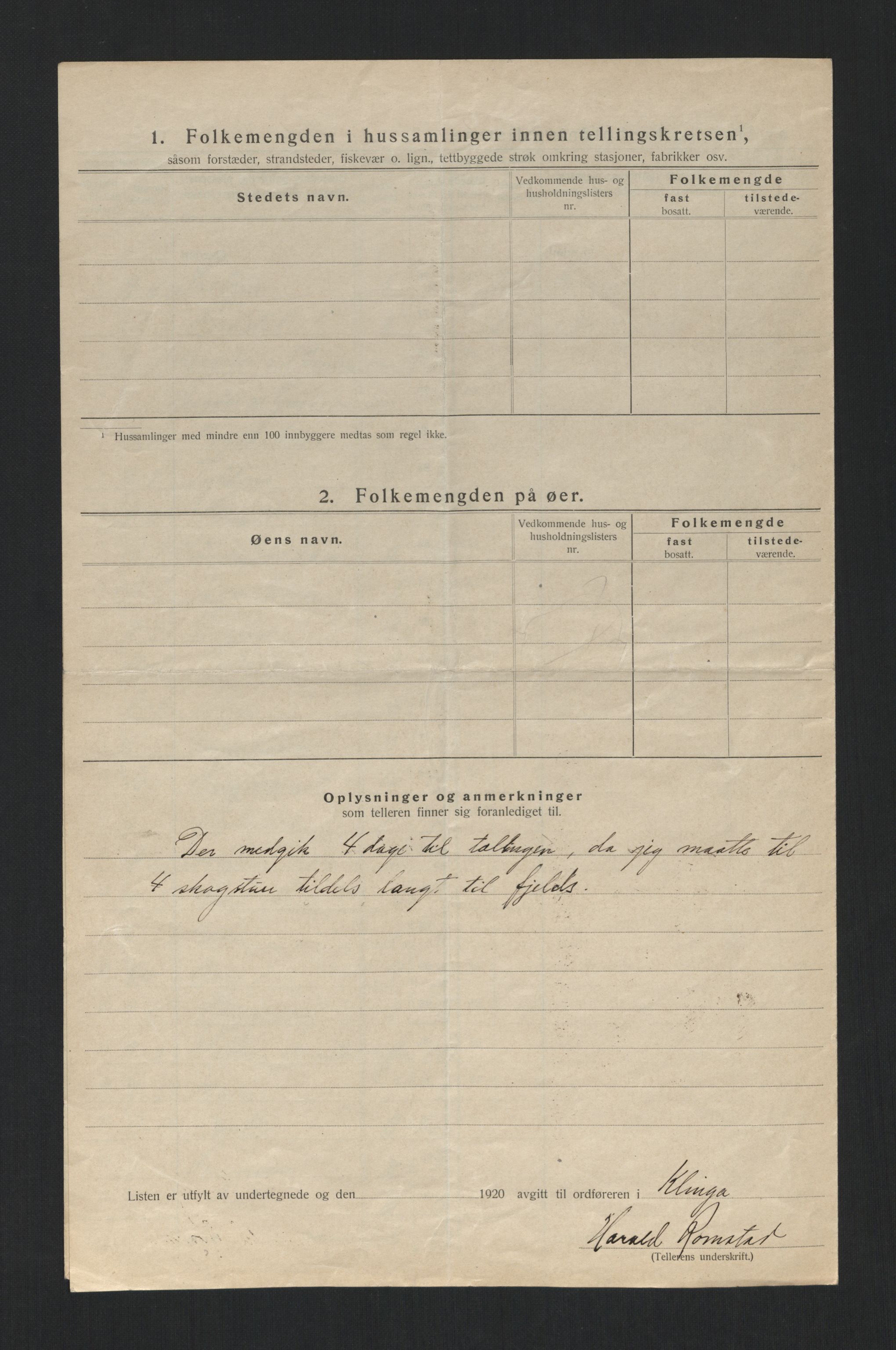 SAT, 1920 census for Klinga, 1920, p. 19