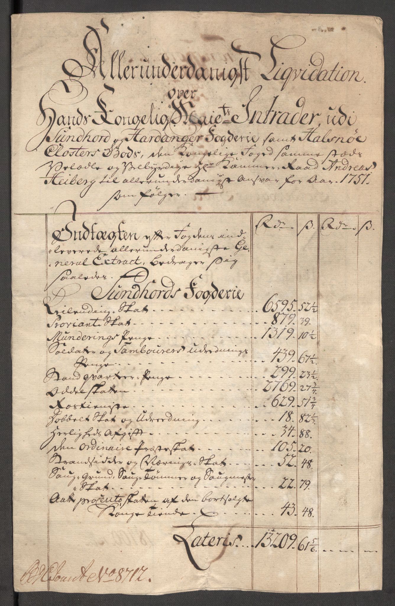 Rentekammeret inntil 1814, Reviderte regnskaper, Fogderegnskap, RA/EA-4092/R48/L3056: Fogderegnskap Sunnhordland og Hardanger, 1751, p. 77
