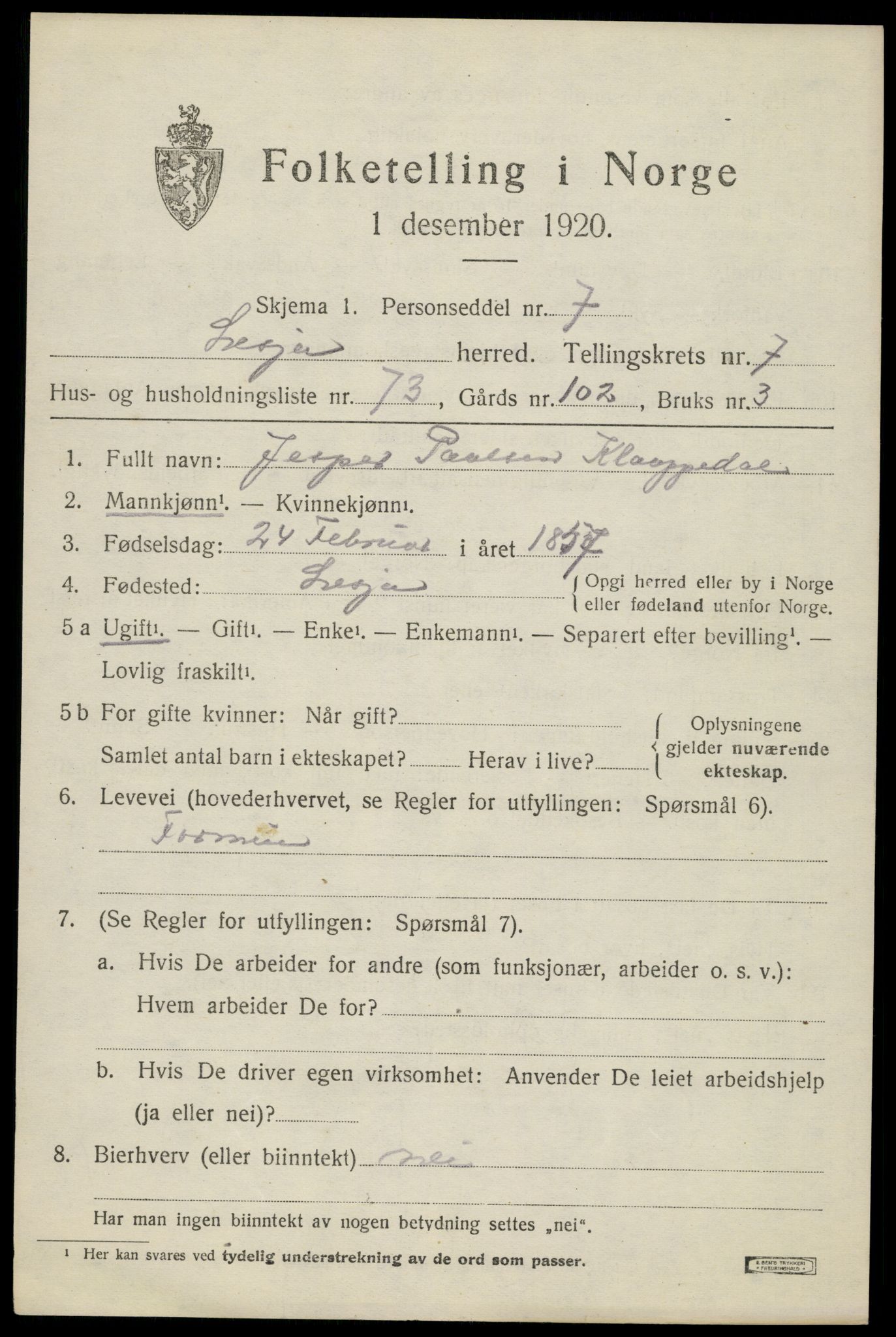 SAH, 1920 census for Lesja, 1920, p. 4692