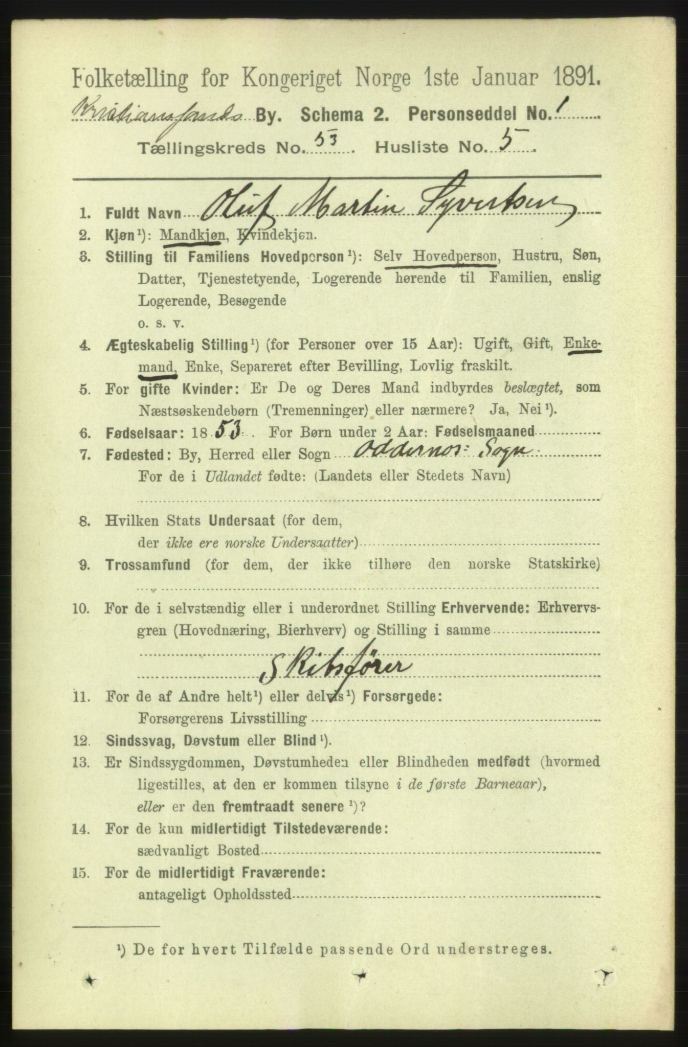 RA, 1891 census for 1001 Kristiansand, 1891, p. 15262