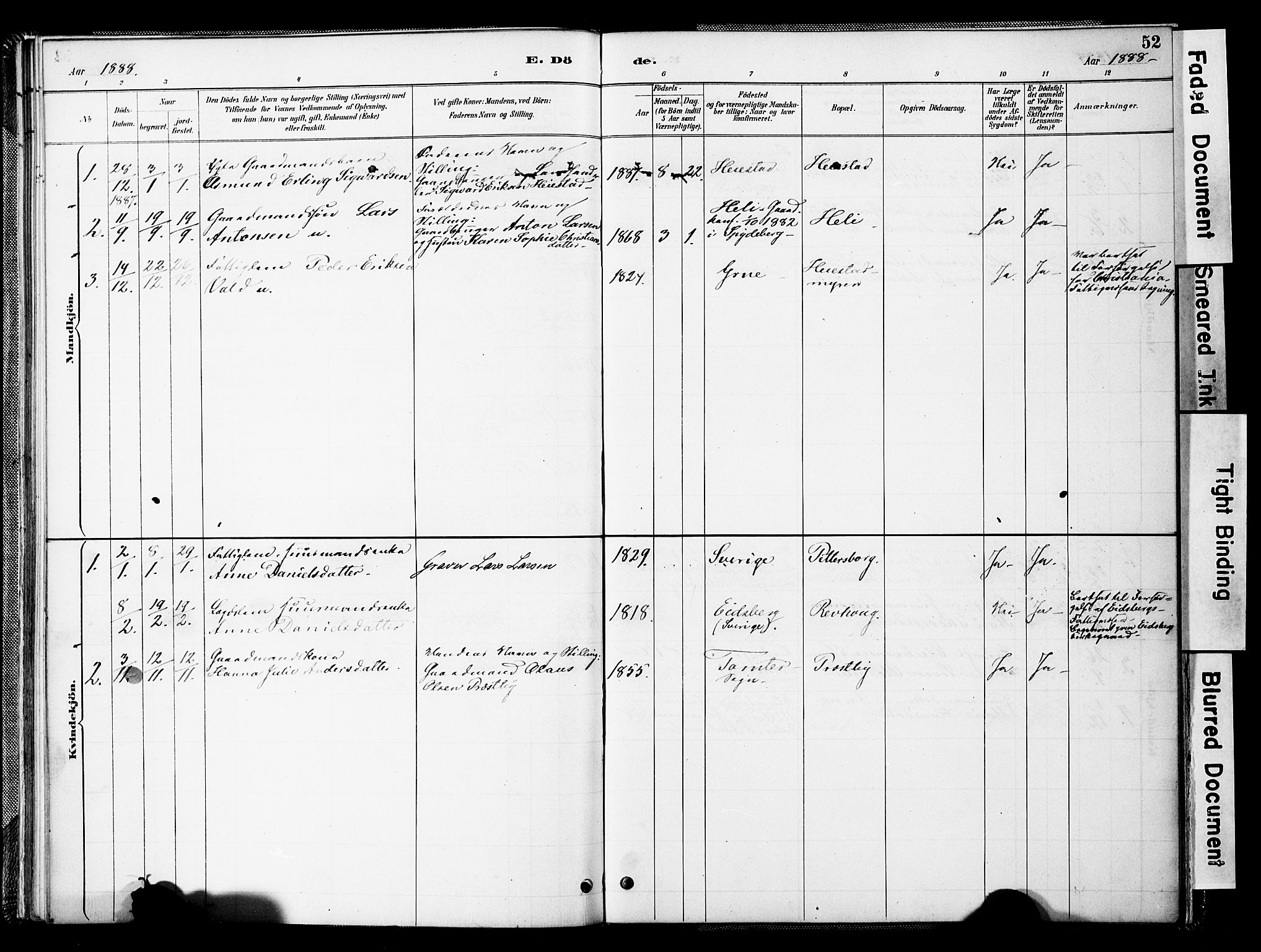 Spydeberg prestekontor Kirkebøker, AV/SAO-A-10924/F/Fc/L0001: Parish register (official) no. III 1, 1886-1907, p. 52