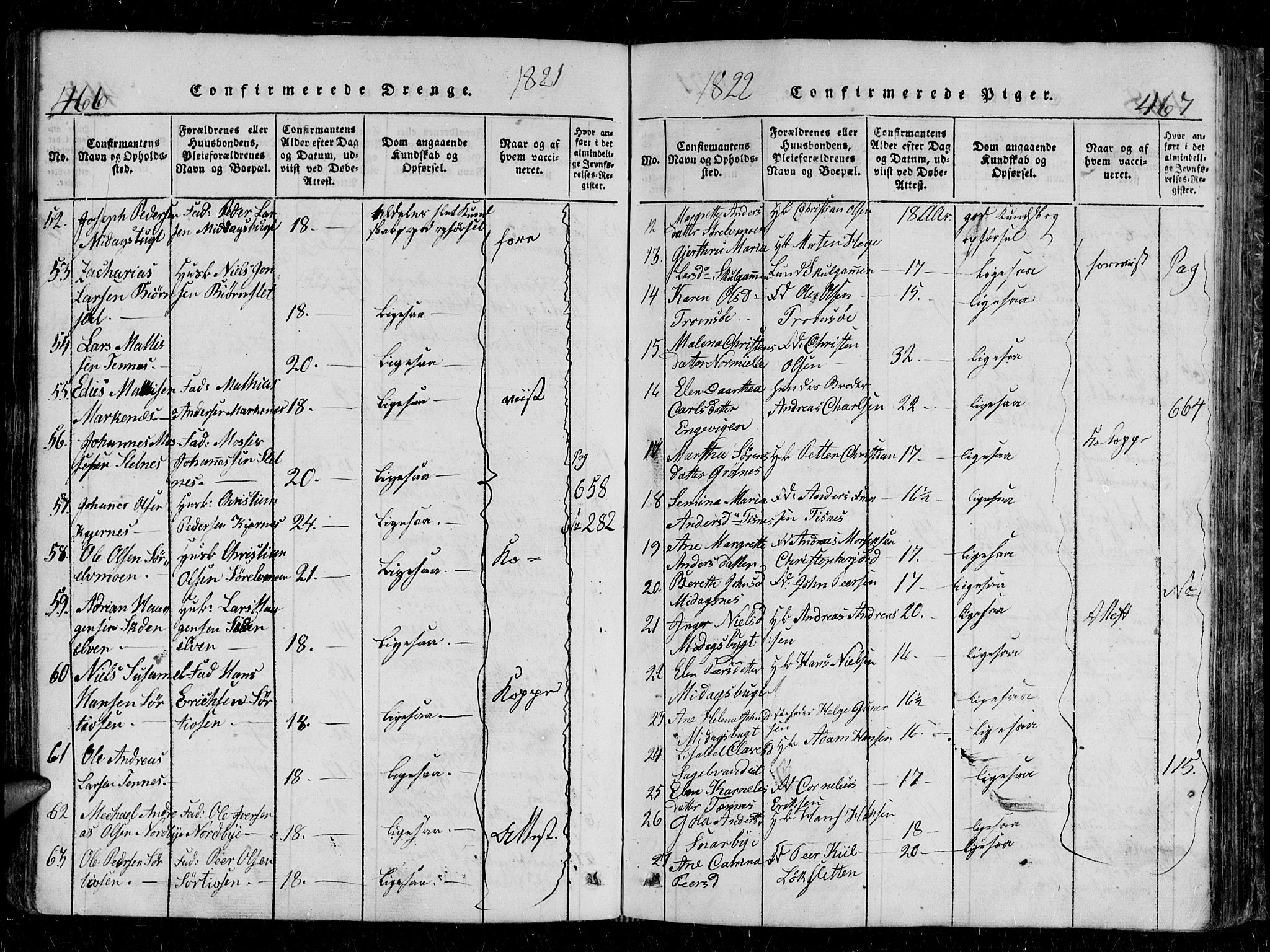 Tromsø sokneprestkontor/stiftsprosti/domprosti, AV/SATØ-S-1343/G/Gb/L0001klokker: Parish register (copy) no. 1, 1821-1833, p. 466-467