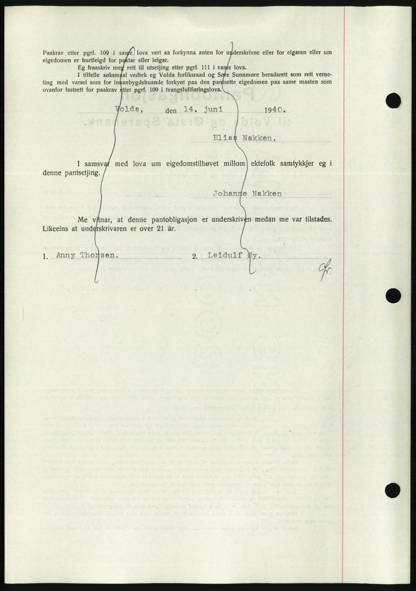 Søre Sunnmøre sorenskriveri, AV/SAT-A-4122/1/2/2C/L0070: Mortgage book no. 64, 1940-1941, Diary no: : 398/1940