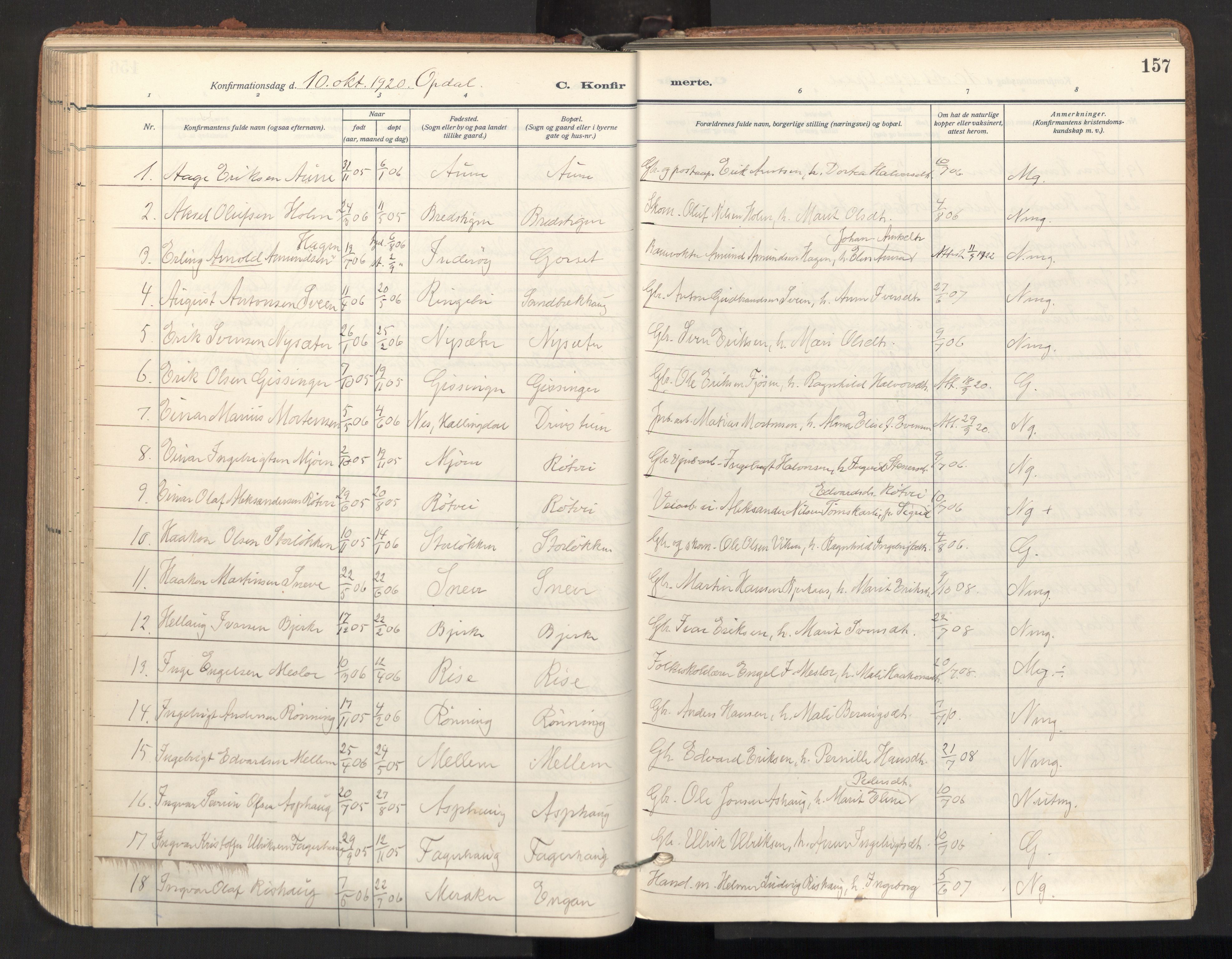 Ministerialprotokoller, klokkerbøker og fødselsregistre - Sør-Trøndelag, SAT/A-1456/678/L0909: Parish register (official) no. 678A17, 1912-1930, p. 157