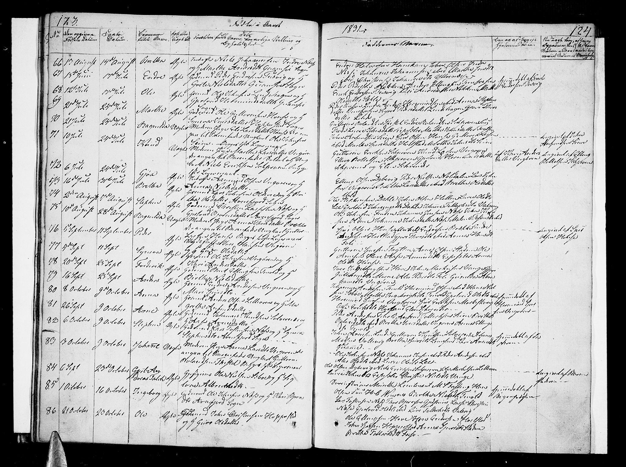 Vik sokneprestembete, AV/SAB-A-81501/H/Haa/Haaa/L0006: Parish register (official) no. A 6, 1821-1831, p. 123-124