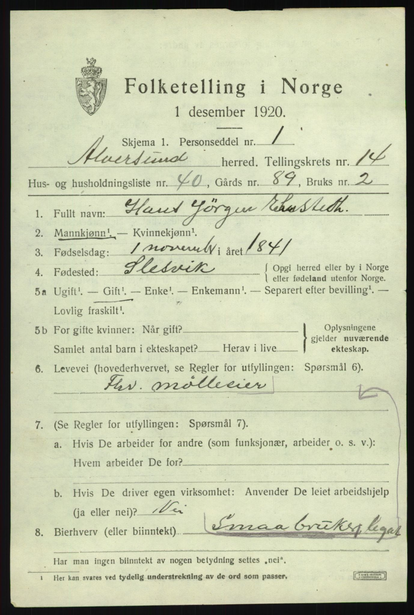 SAB, 1920 census for Alversund, 1920, p. 8240