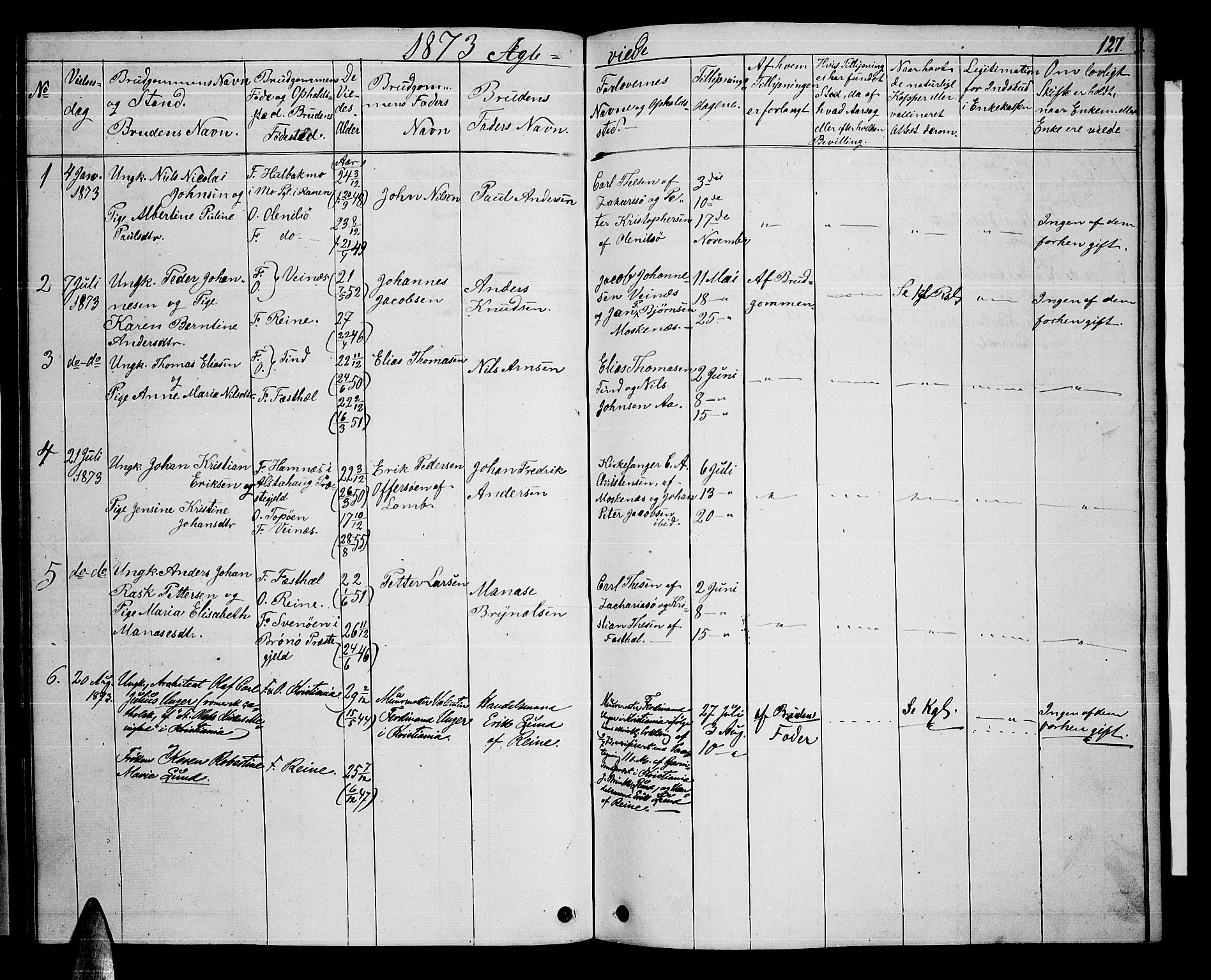 Ministerialprotokoller, klokkerbøker og fødselsregistre - Nordland, AV/SAT-A-1459/886/L1224: Parish register (copy) no. 886C01, 1843-1873, p. 127