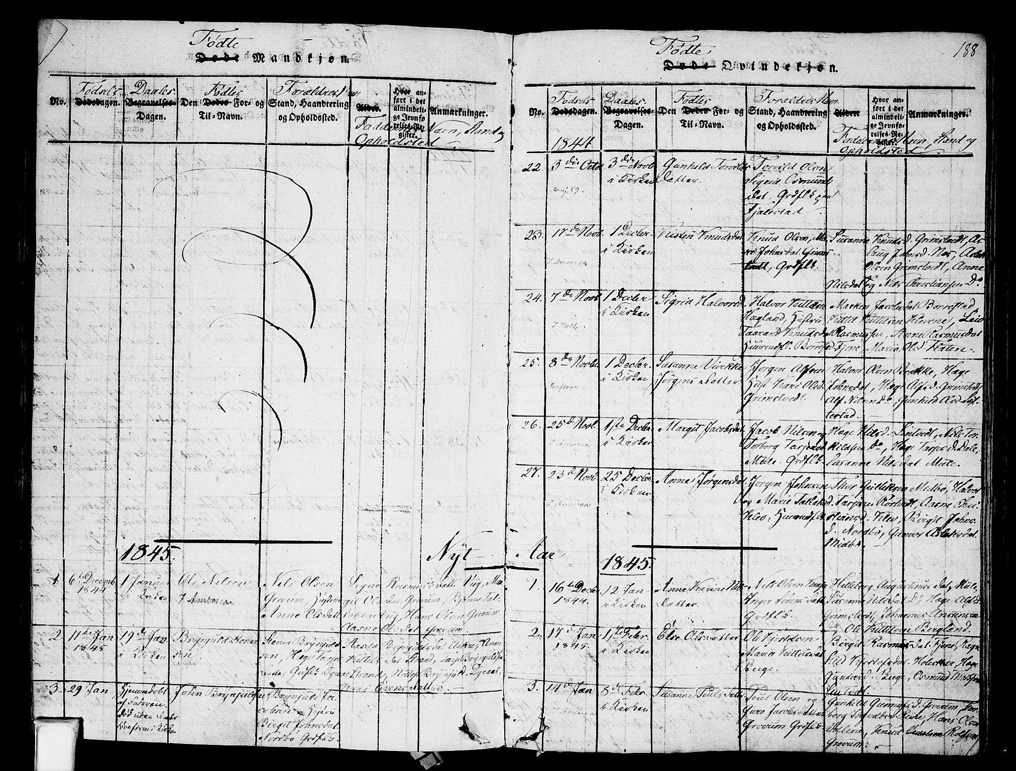 Nissedal kirkebøker, SAKO/A-288/F/Fa/L0002: Parish register (official) no. I 2, 1814-1845, p. 188