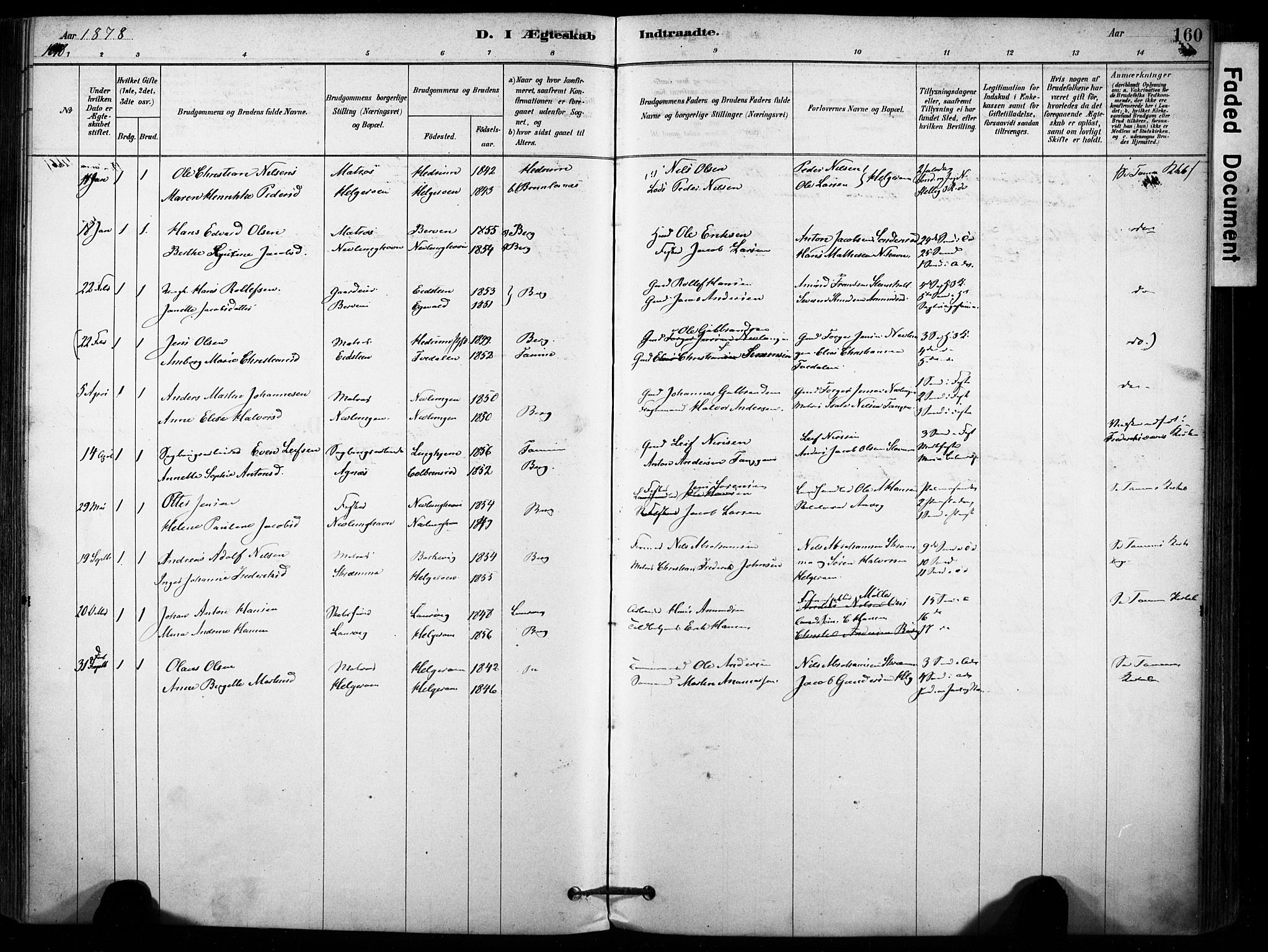 Brunlanes kirkebøker, AV/SAKO-A-342/F/Fb/L0001: Parish register (official) no. II 1, 1878-1899, p. 160