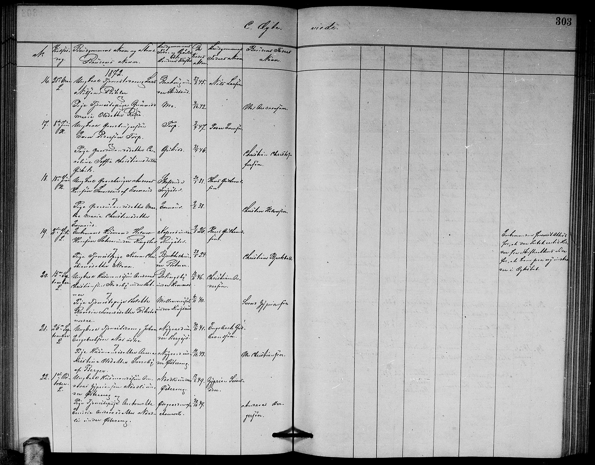 Høland prestekontor Kirkebøker, AV/SAO-A-10346a/G/Ga/L0006: Parish register (copy) no. I 6, 1869-1879, p. 303