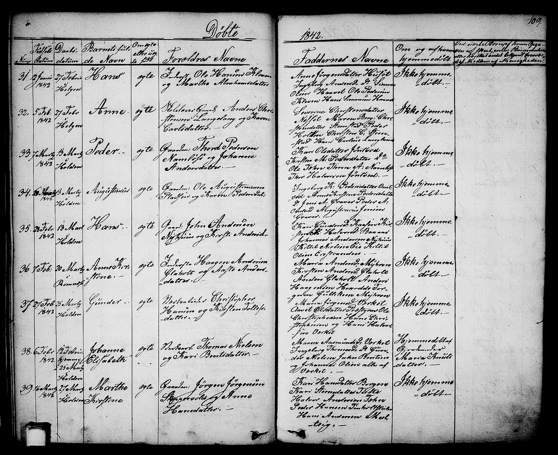 Holla kirkebøker, SAKO/A-272/F/Fa/L0004: Parish register (official) no. 4, 1830-1848, p. 109