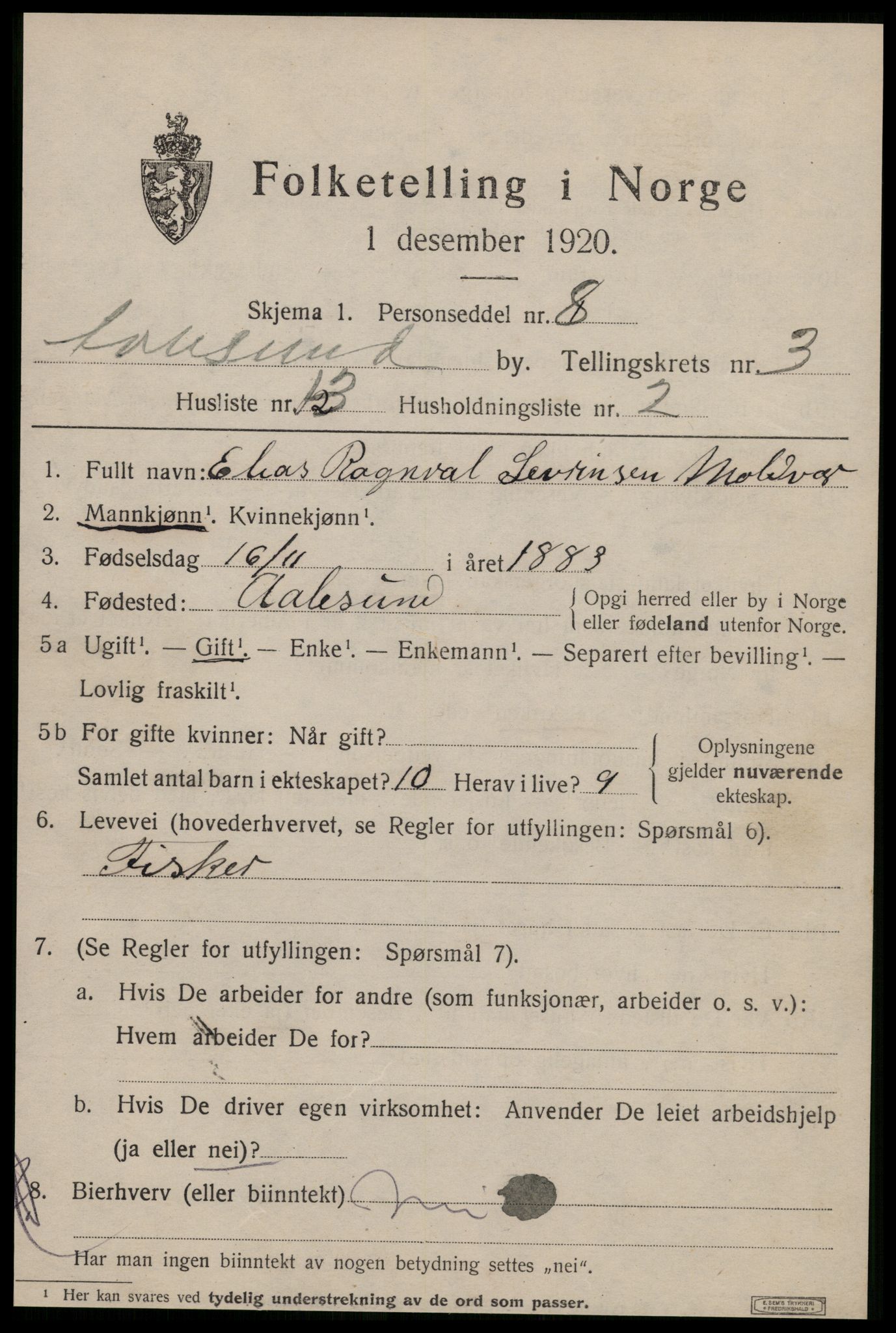 SAT, 1920 census for Ålesund, 1920, p. 12604