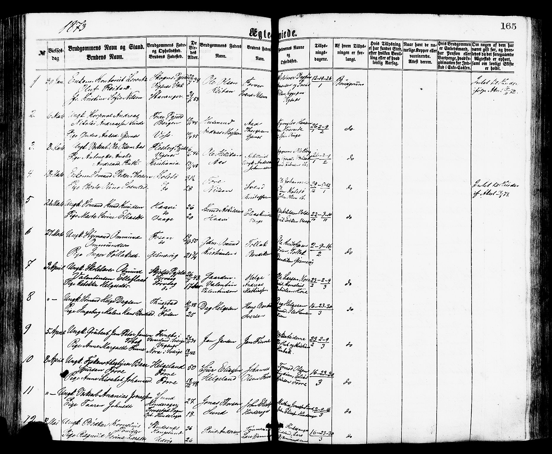 Avaldsnes sokneprestkontor, SAST/A -101851/H/Ha/Haa/L0012: Parish register (official) no. A 12, 1865-1880, p. 165