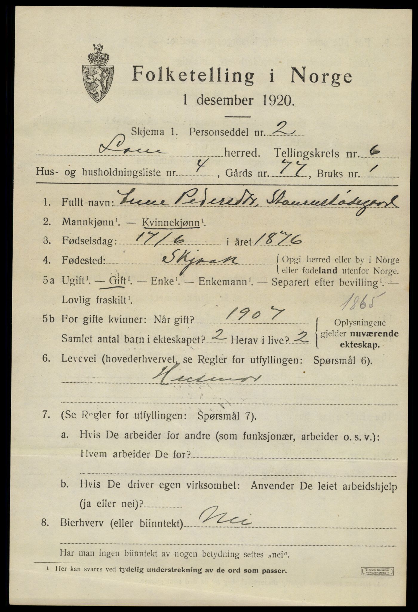 SAH, 1920 census for Lom, 1920, p. 3778