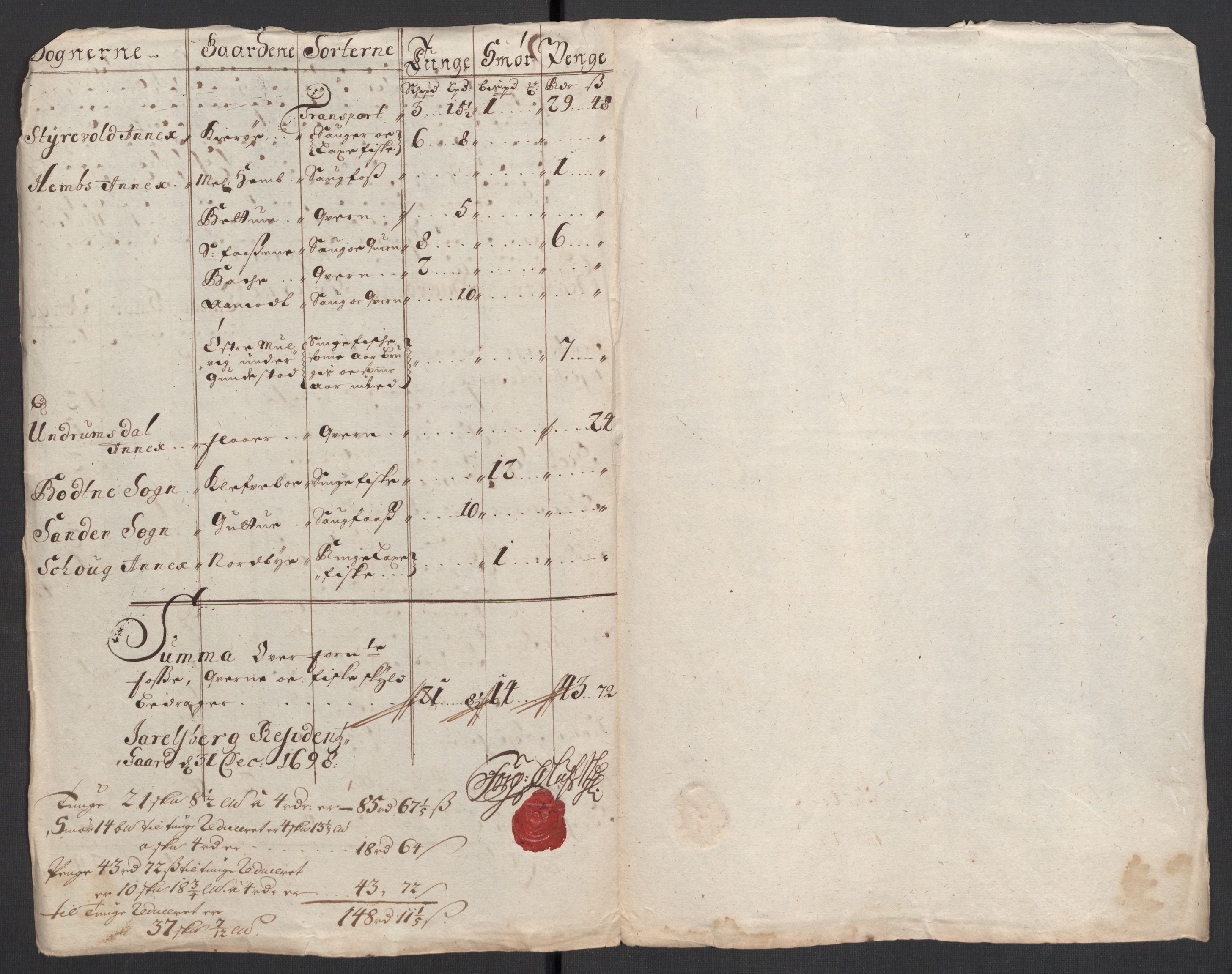 Rentekammeret inntil 1814, Reviderte regnskaper, Fogderegnskap, RA/EA-4092/R32/L1868: Fogderegnskap Jarlsberg grevskap, 1697-1699, p. 171