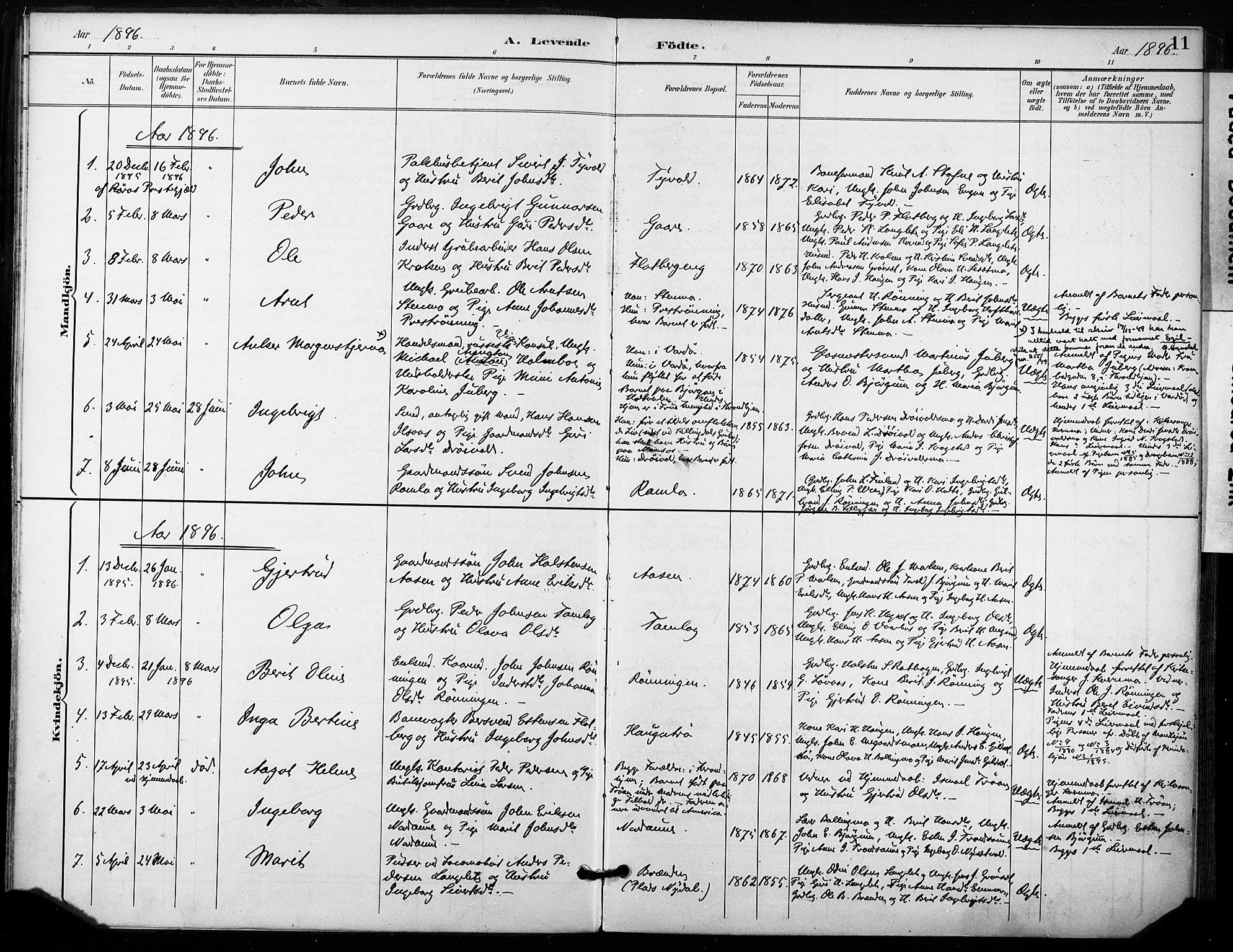 Ministerialprotokoller, klokkerbøker og fødselsregistre - Sør-Trøndelag, SAT/A-1456/685/L0973: Parish register (official) no. 685A10, 1891-1907, p. 11