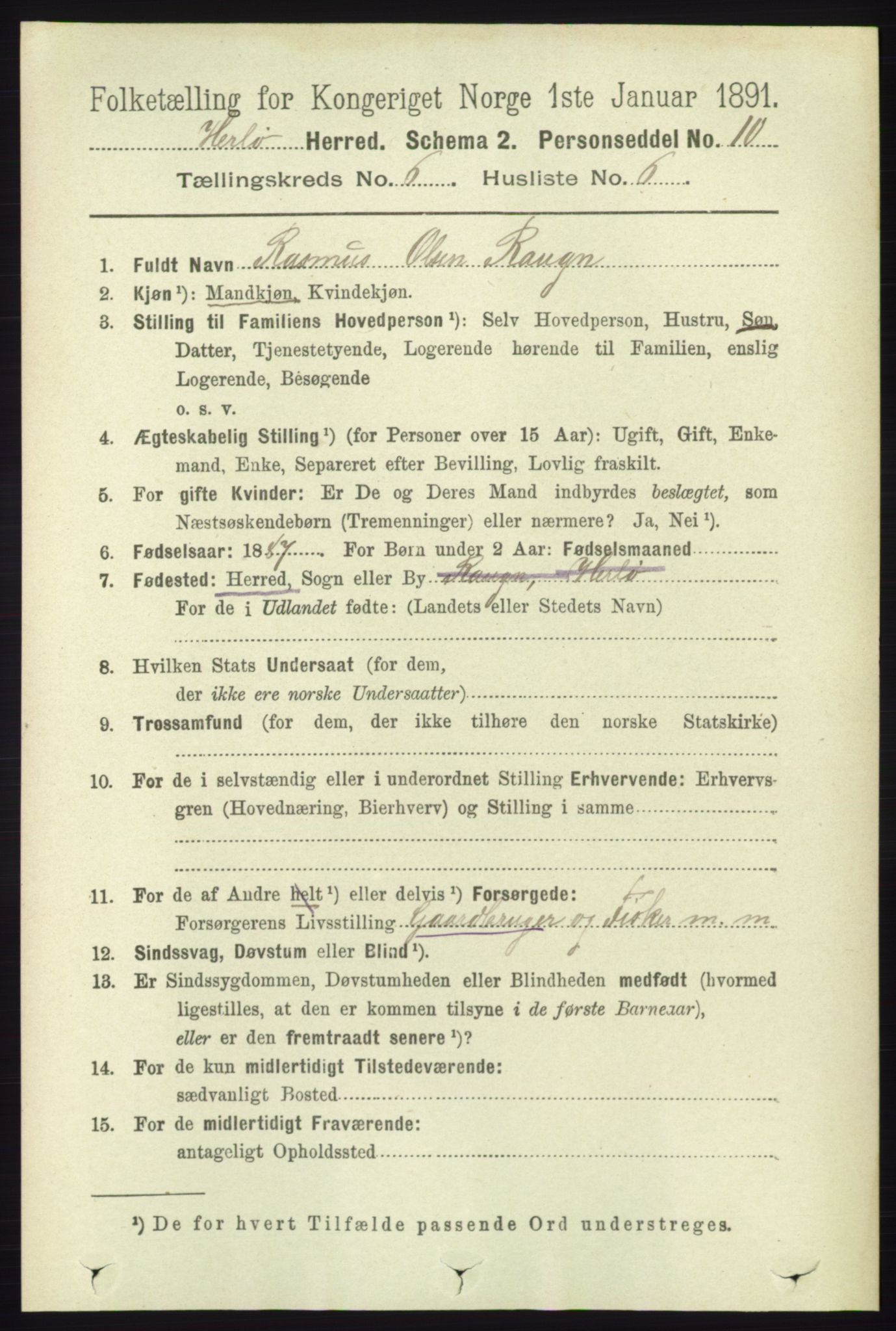 RA, 1891 census for 1258 Herdla, 1891, p. 2663