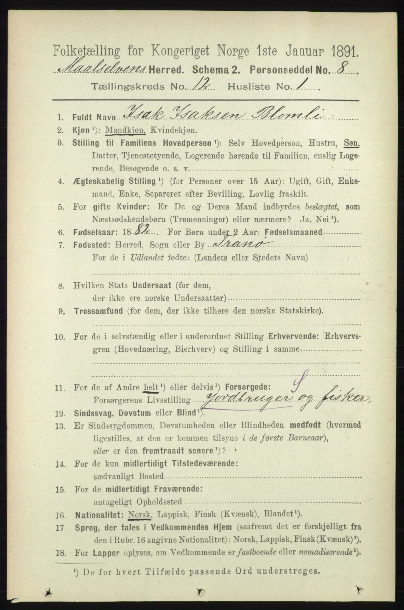 RA, 1891 census for 1924 Målselv, 1891, p. 3796