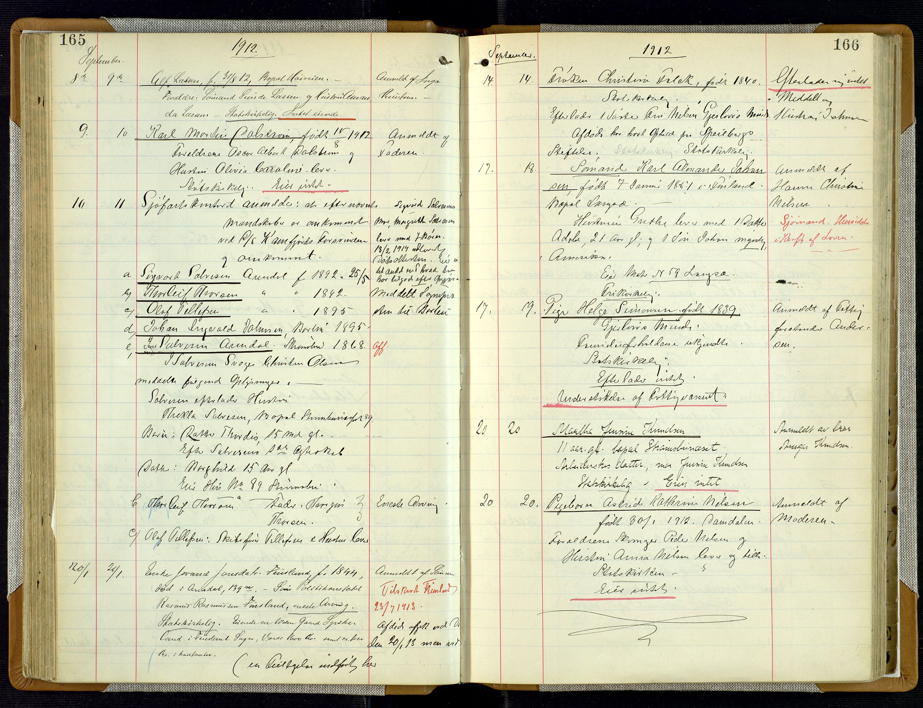Arendal byfogd, AV/SAK-1222-0001/H/Ha/L0003: Dødsfallsprotokoll, 1908-1917, p. 165-166