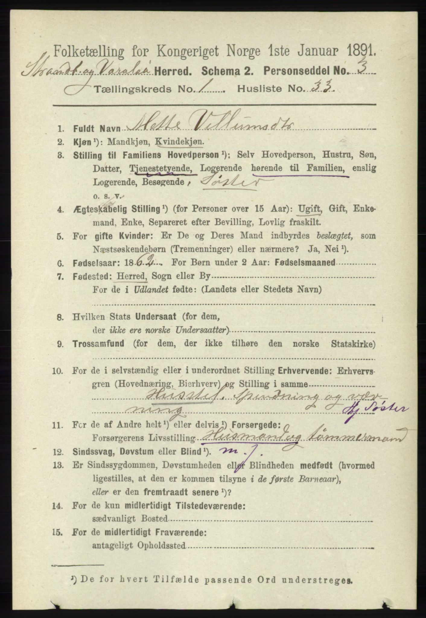 RA, 1891 census for 1226 Strandebarm og Varaldsøy, 1891, p. 302