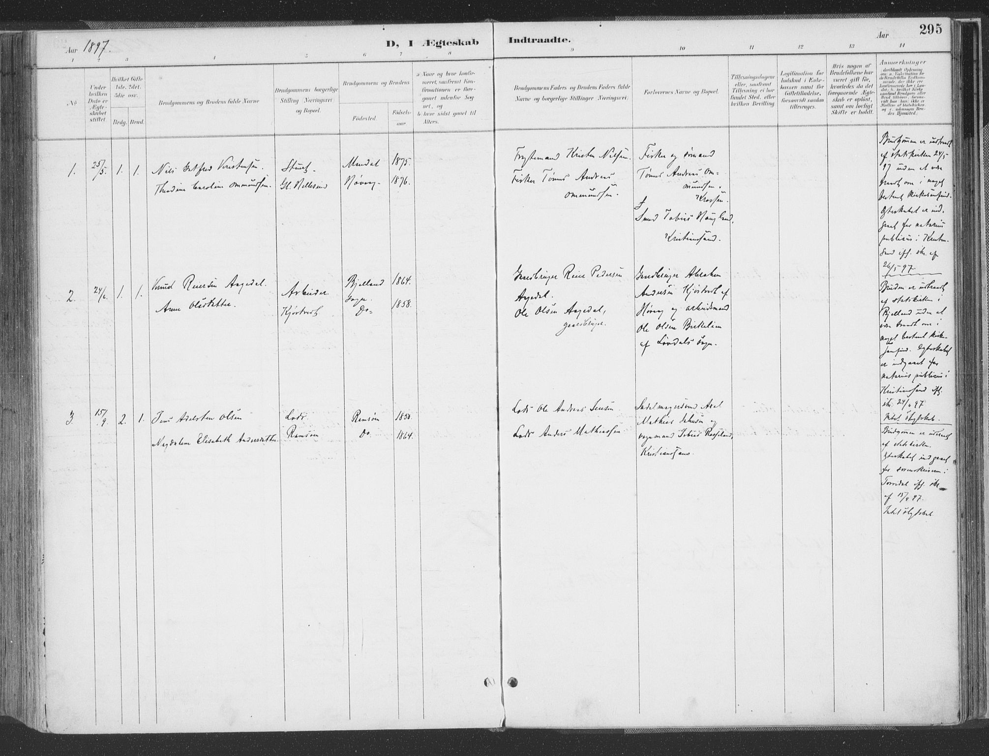 Høvåg sokneprestkontor, SAK/1111-0025/F/Fa/L0006: Parish register (official) no. A 6, 1894-1923, p. 295