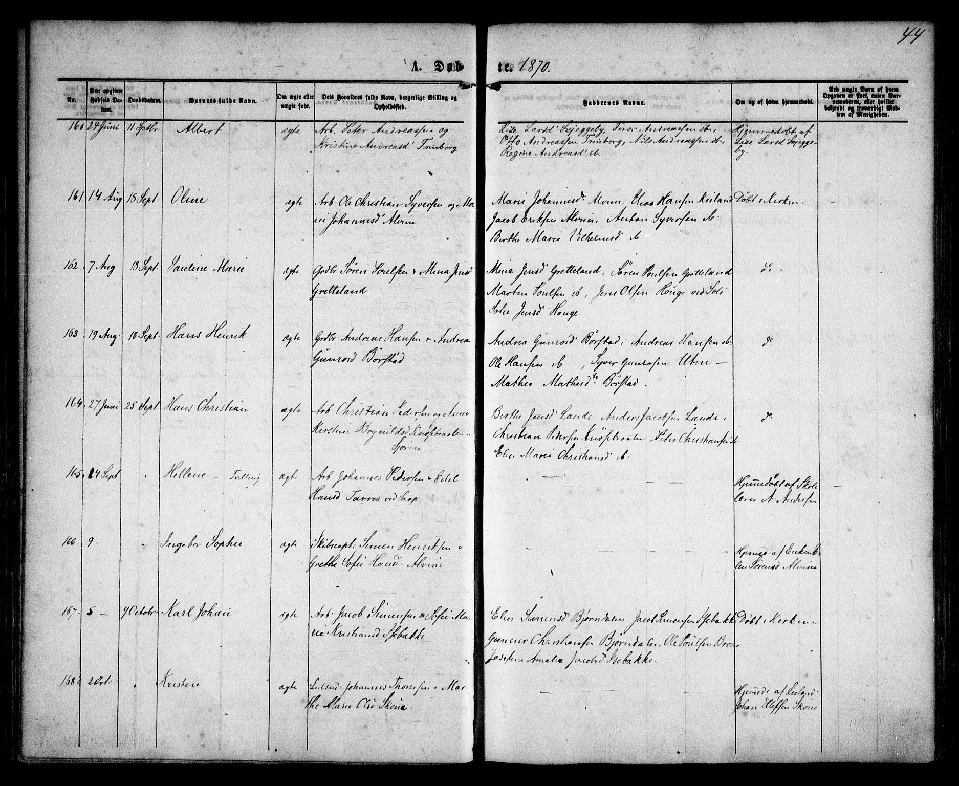 Tune prestekontor Kirkebøker, AV/SAO-A-2007/F/Fa/L0015: Parish register (official) no. 15, 1869-1873, p. 44