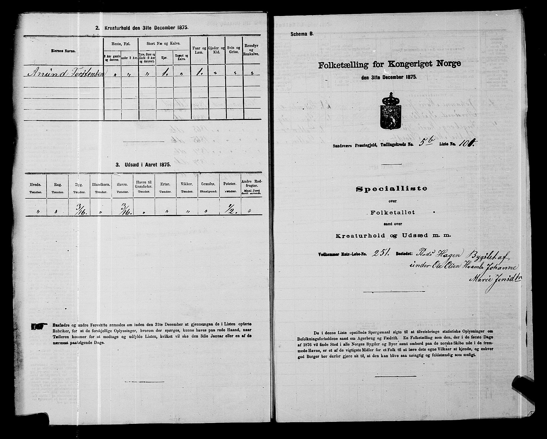 SAKO, 1875 census for 0629P Sandsvær, 1875, p. 1121