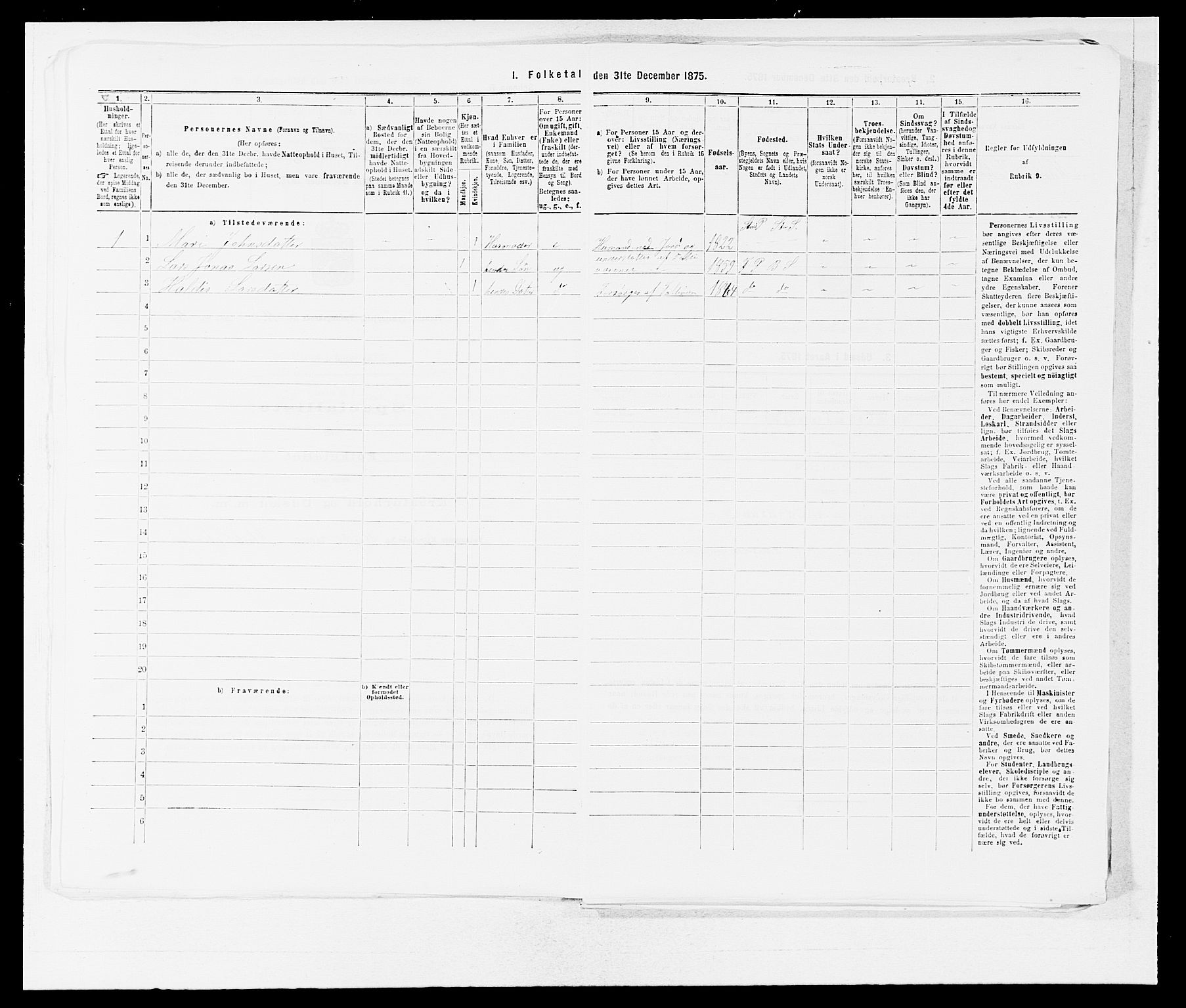 SAB, 1875 census for 1218P Finnås, 1875, p. 1301