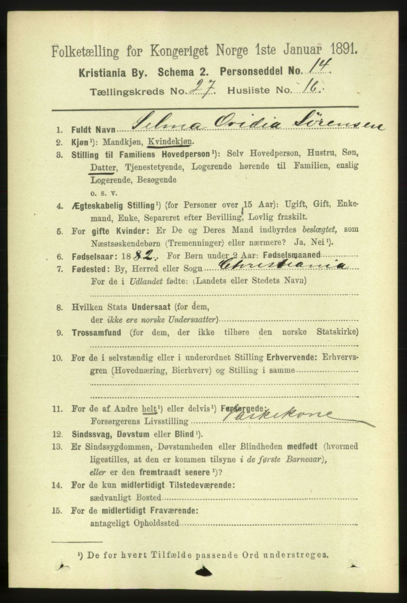 RA, 1891 census for 0301 Kristiania, 1891, p. 14157
