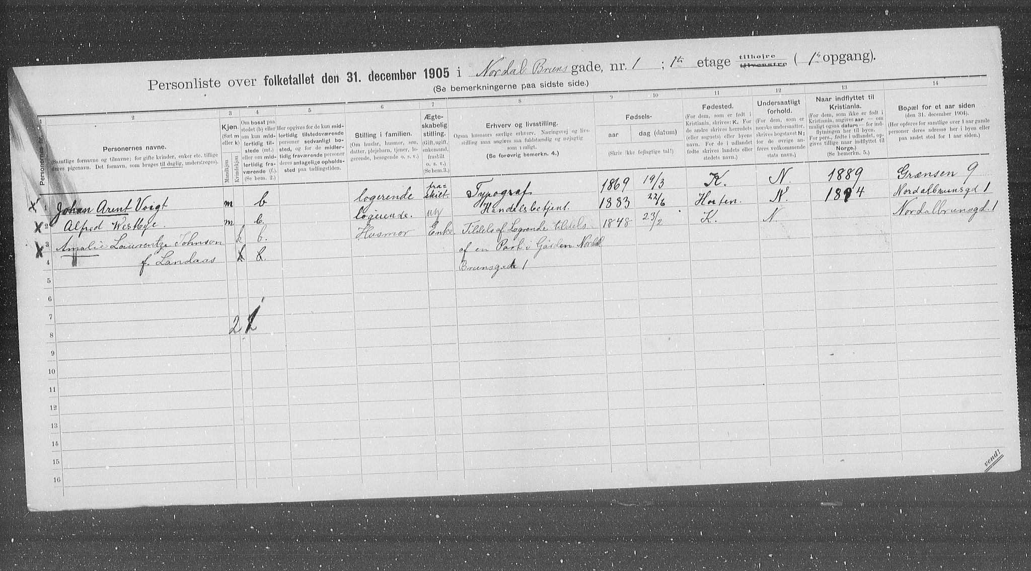 OBA, Municipal Census 1905 for Kristiania, 1905, p. 37585